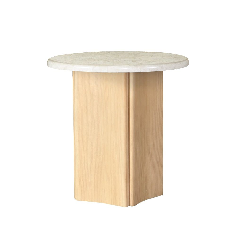 ACME Qwin - End Table With Marble Top - Oak | Meri Furniture