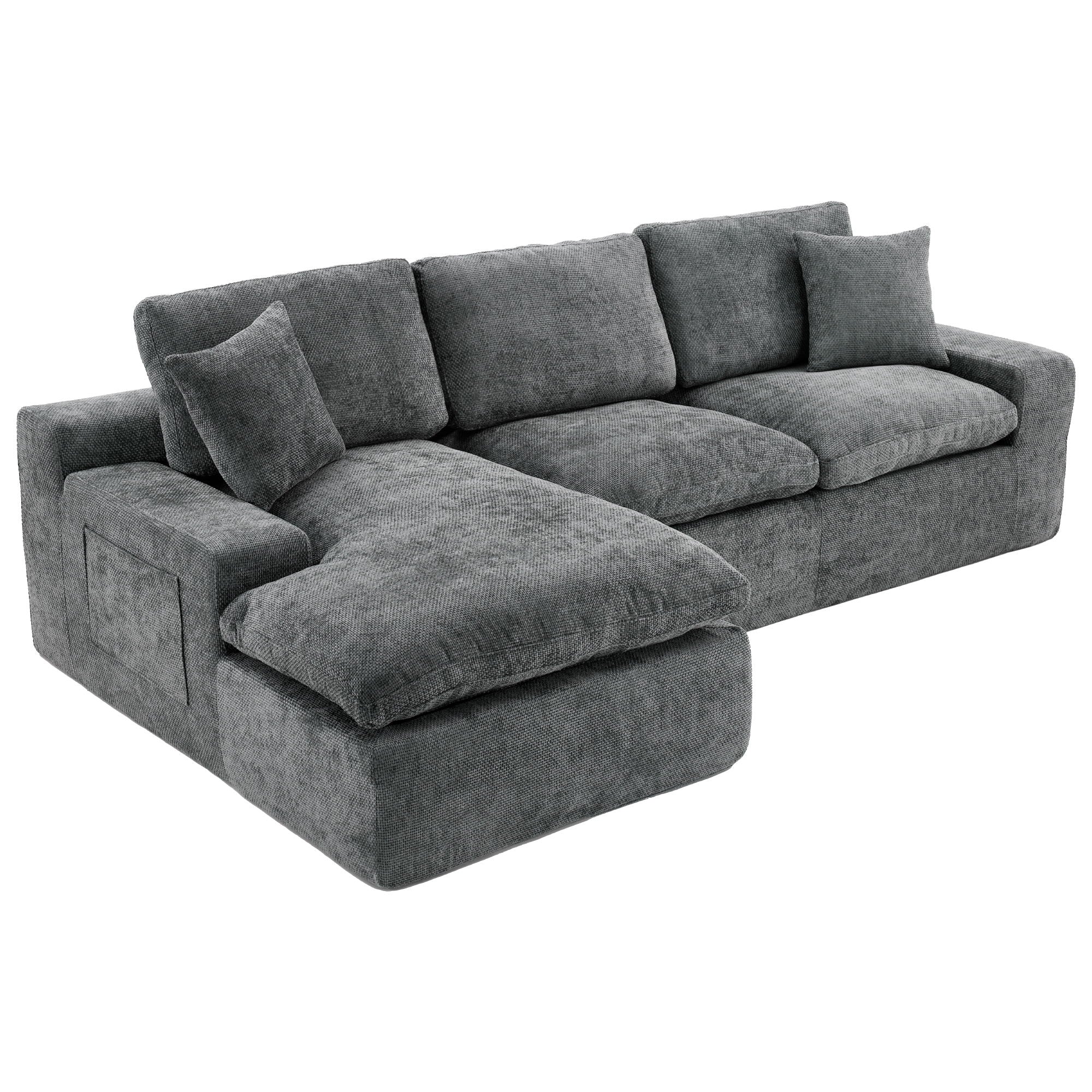 Cloud Sectional Sofa With Double Layer Cushion And Side Pockets, Free-Combined