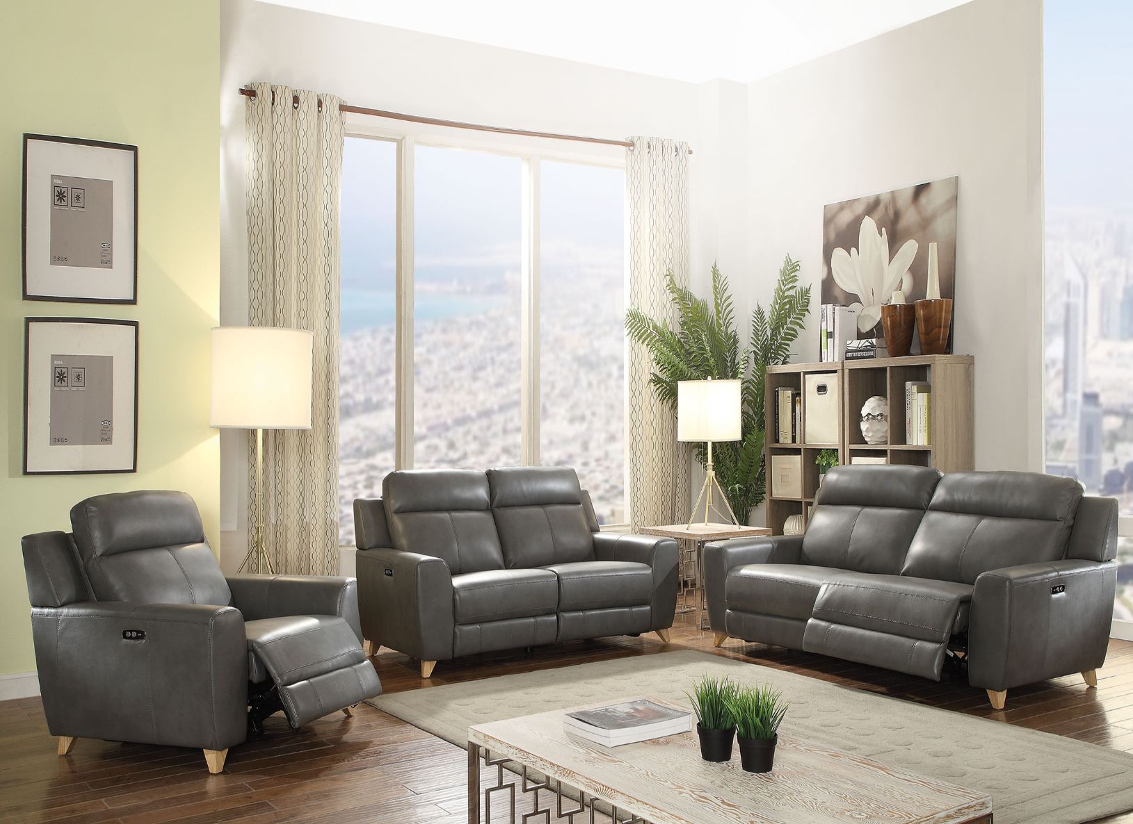 ACME Cayden - Sofa - Gray Leather-Aire Match | Meri Furniture