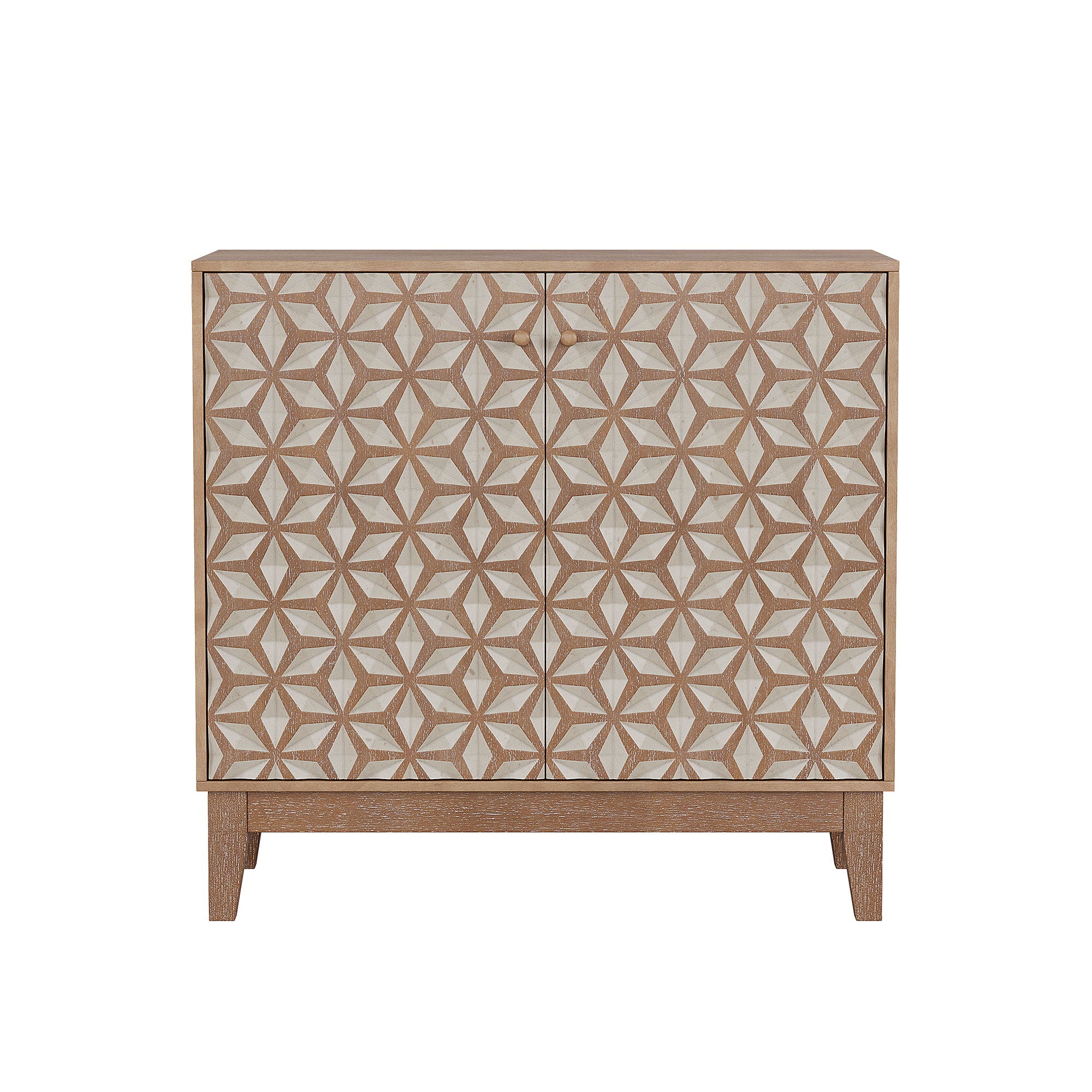 Geometric Design Sideboard With 2 Doors And Adjustable Shelves - Tangerine / Walnut