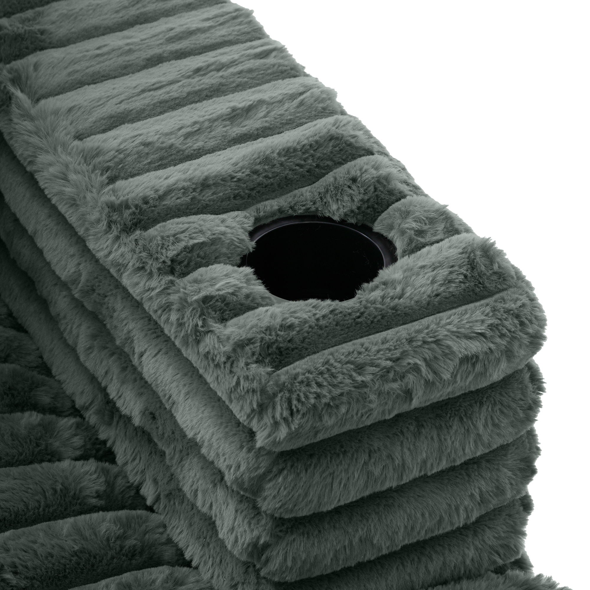 Plush Oversized Double Chaise Lounge Sofa Bed With USB Ports And Cup Holders