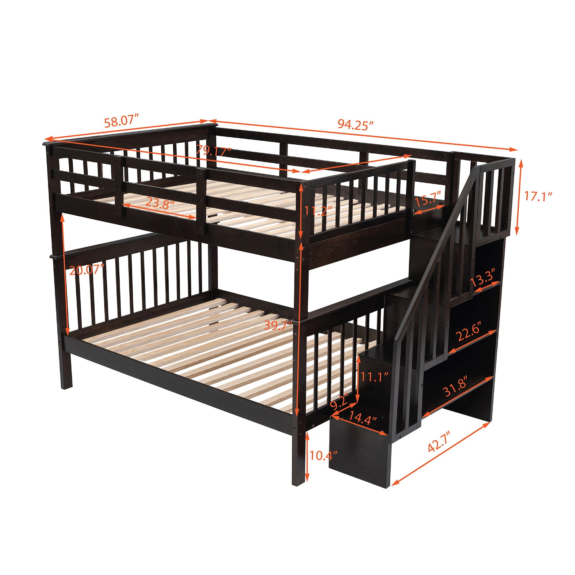 Stairway Bunk Bed With Storage And Guard Rail For Bedroom