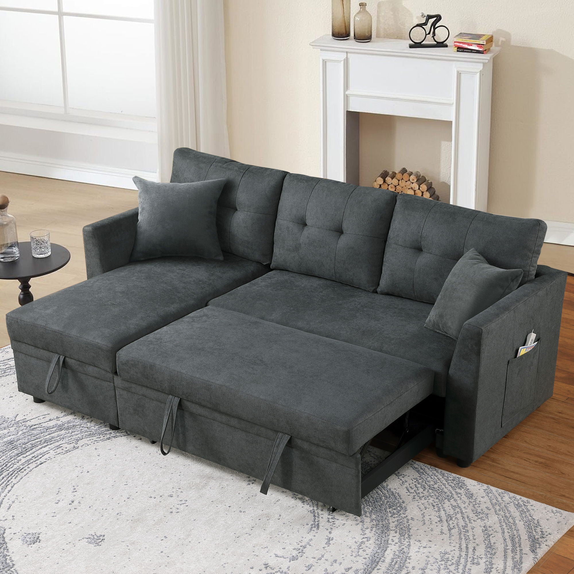 Sectional Sofa Bed L Shaped Sofa Couch Bed With USB Port, Reversible Chaise With Storage