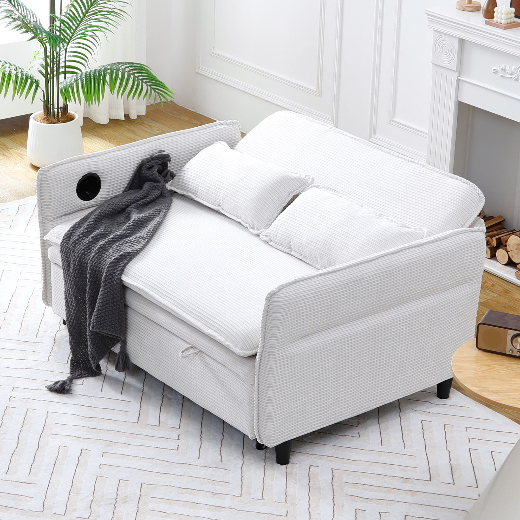 Modern Fabric Multi-Functional Sofa Bed With Adjustable Armrests And Backrests