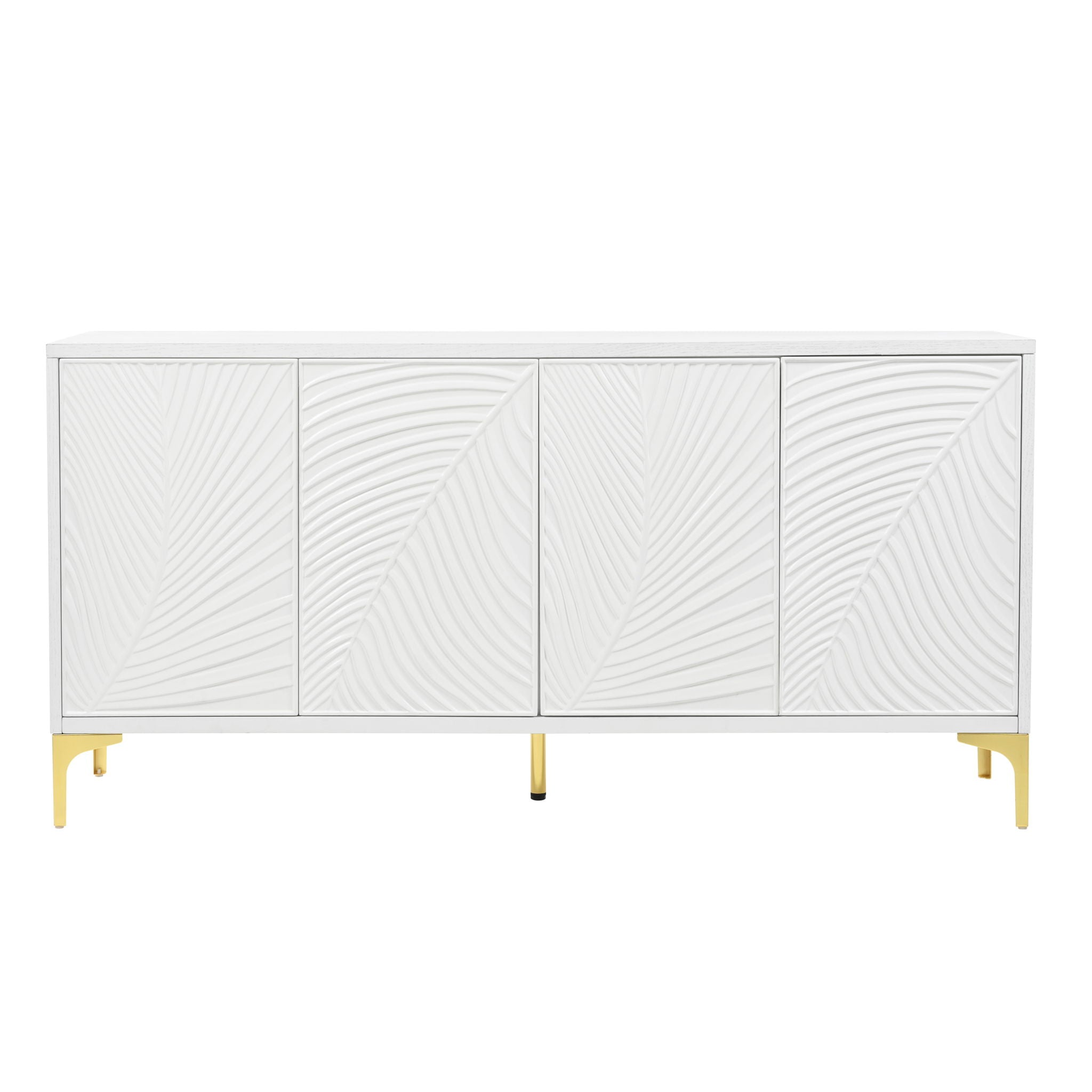 Modern 4 Door Sideboard With Creative Carved Surface And Adjustable Shelves