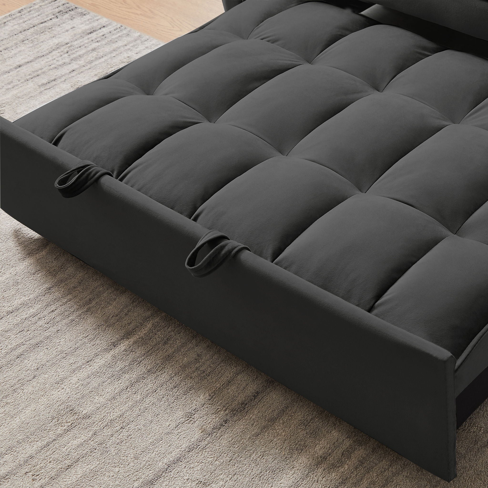 Modern Velvet Convertible Loveseat Futon Sofa With Pullout Bed, Reclining Backrest