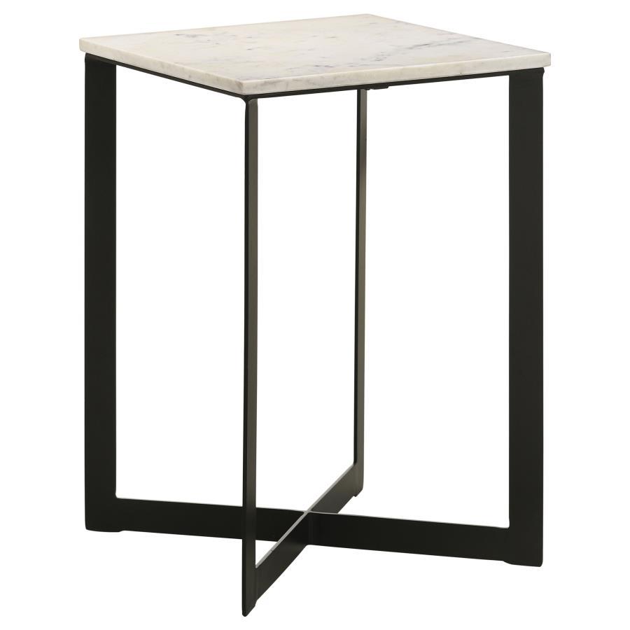 Coaster Fine Furniture Tobin - Square Marble Top End Table - White And Black | Meri Furniture