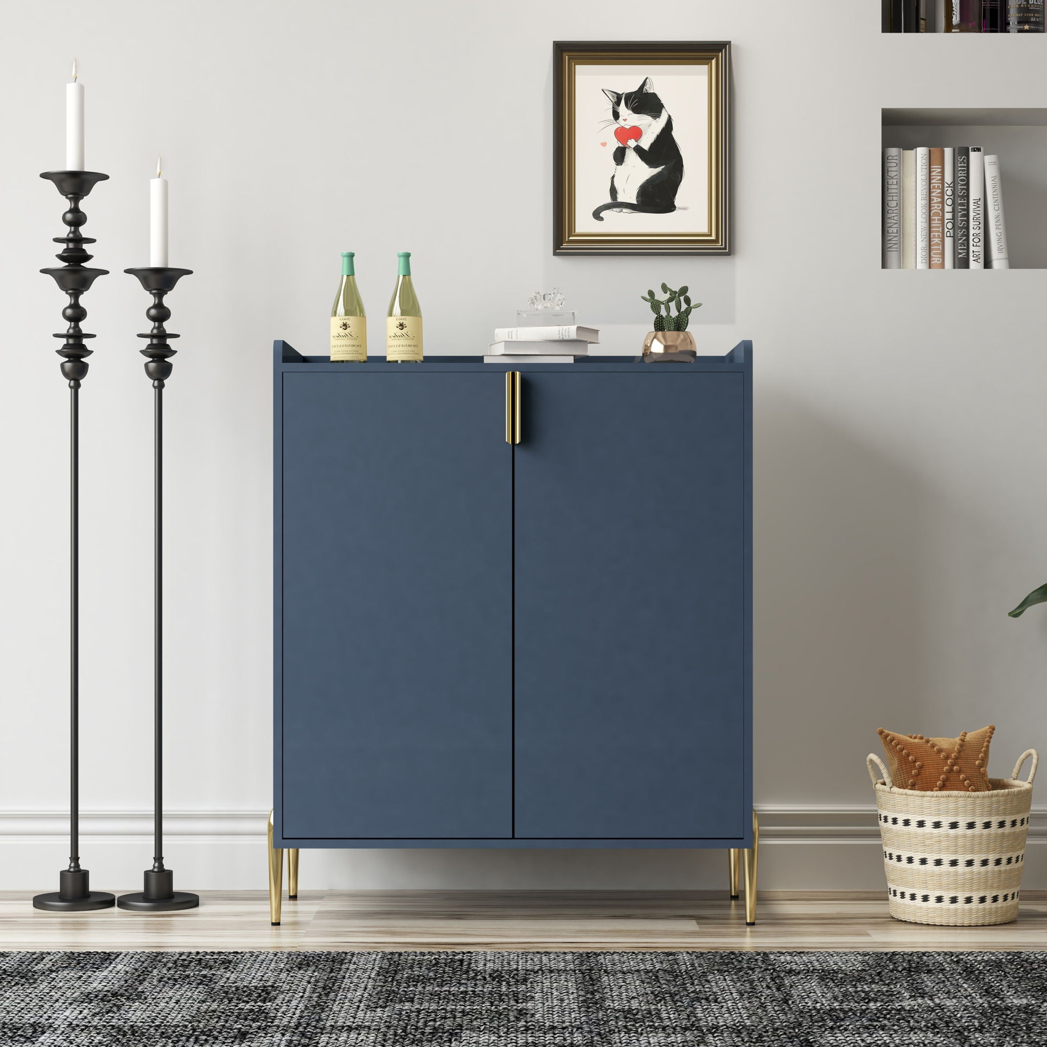 Wine Bar Cabinet With Adjustable Shelf, 2 Door Sideboard With Soft-Closing Hinges And Feet