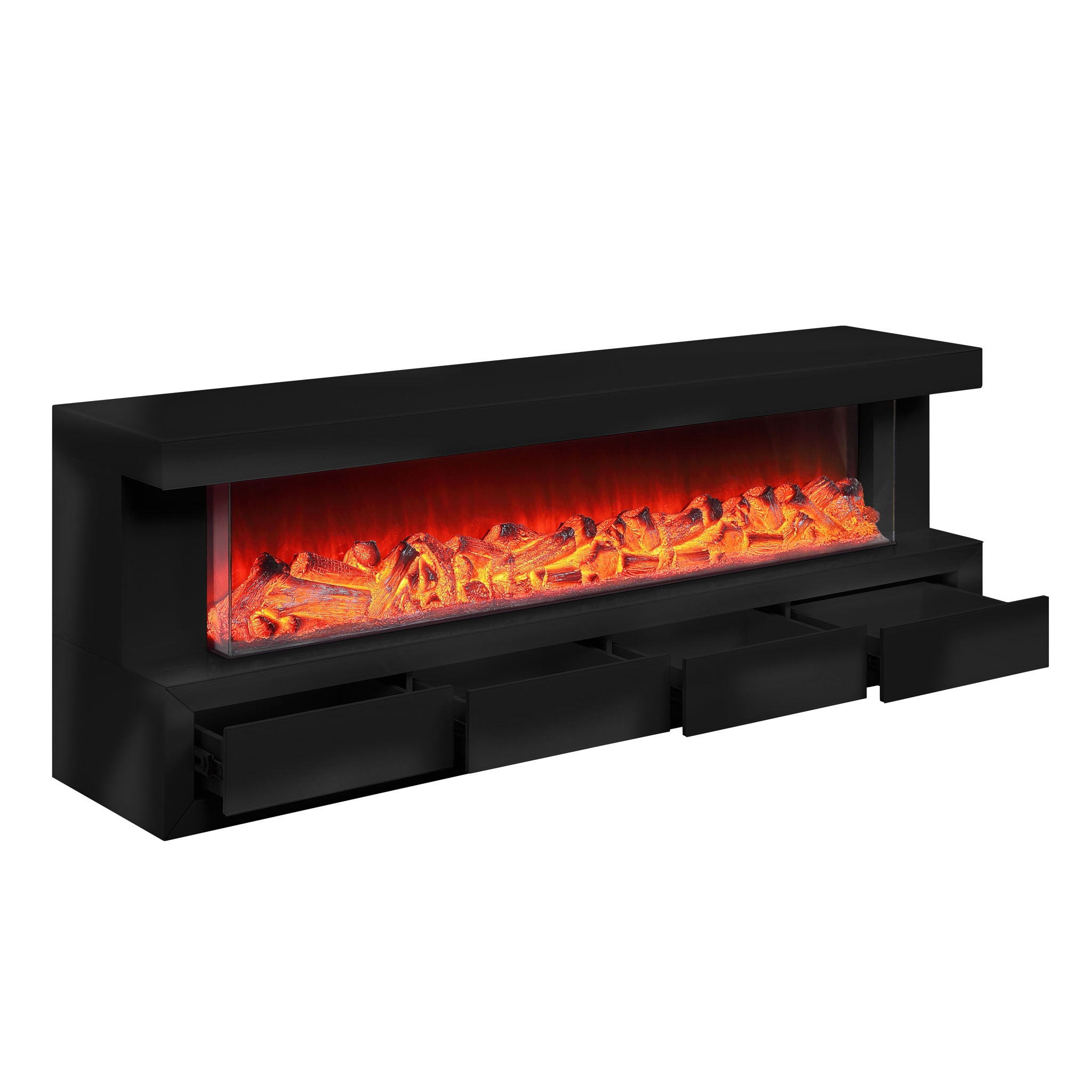 Dorian 71"W Black Finish TV Stand with Fireplace and Speaker