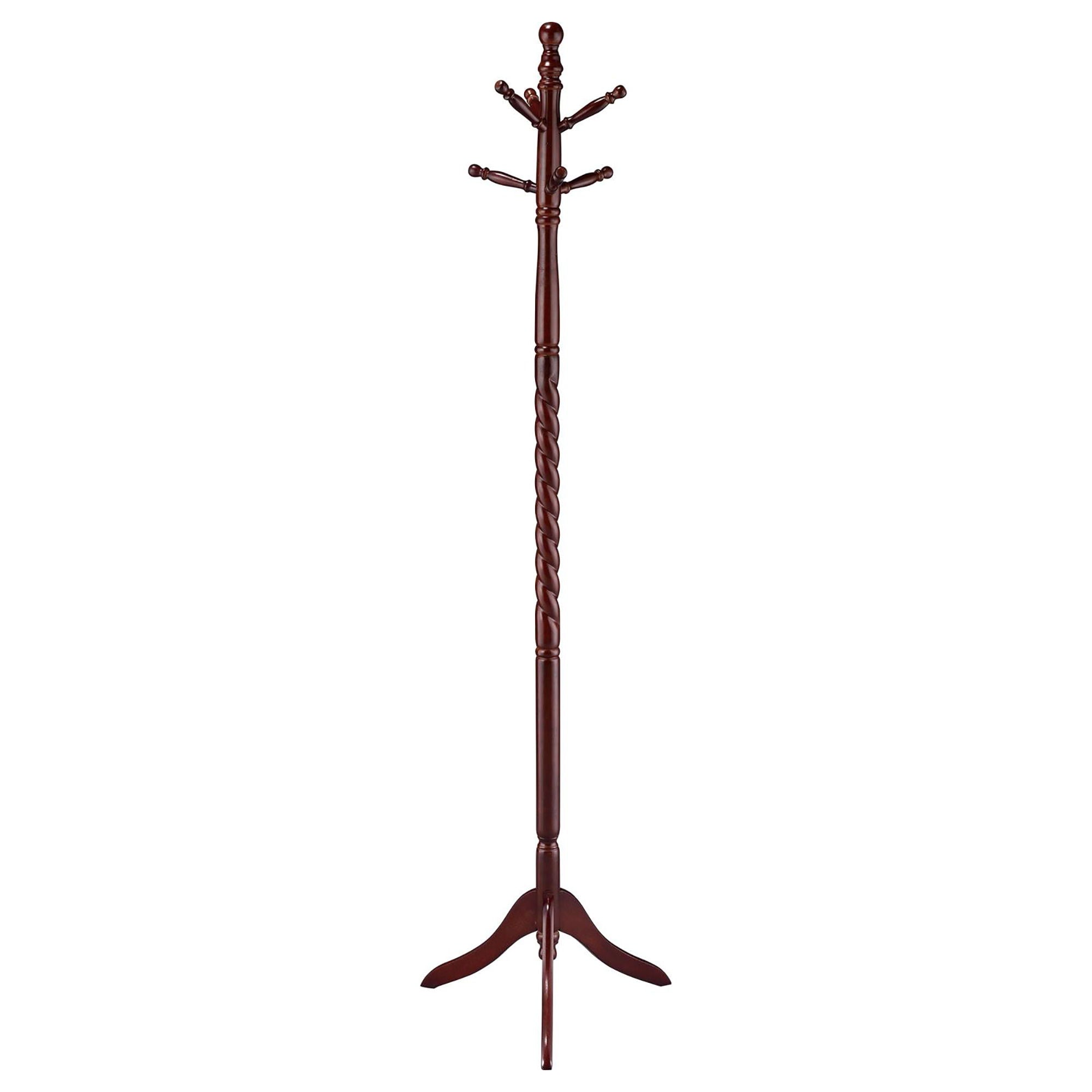 Coat Rack With Post Traditional Entryway Organizer With 6 Hooks - Brown