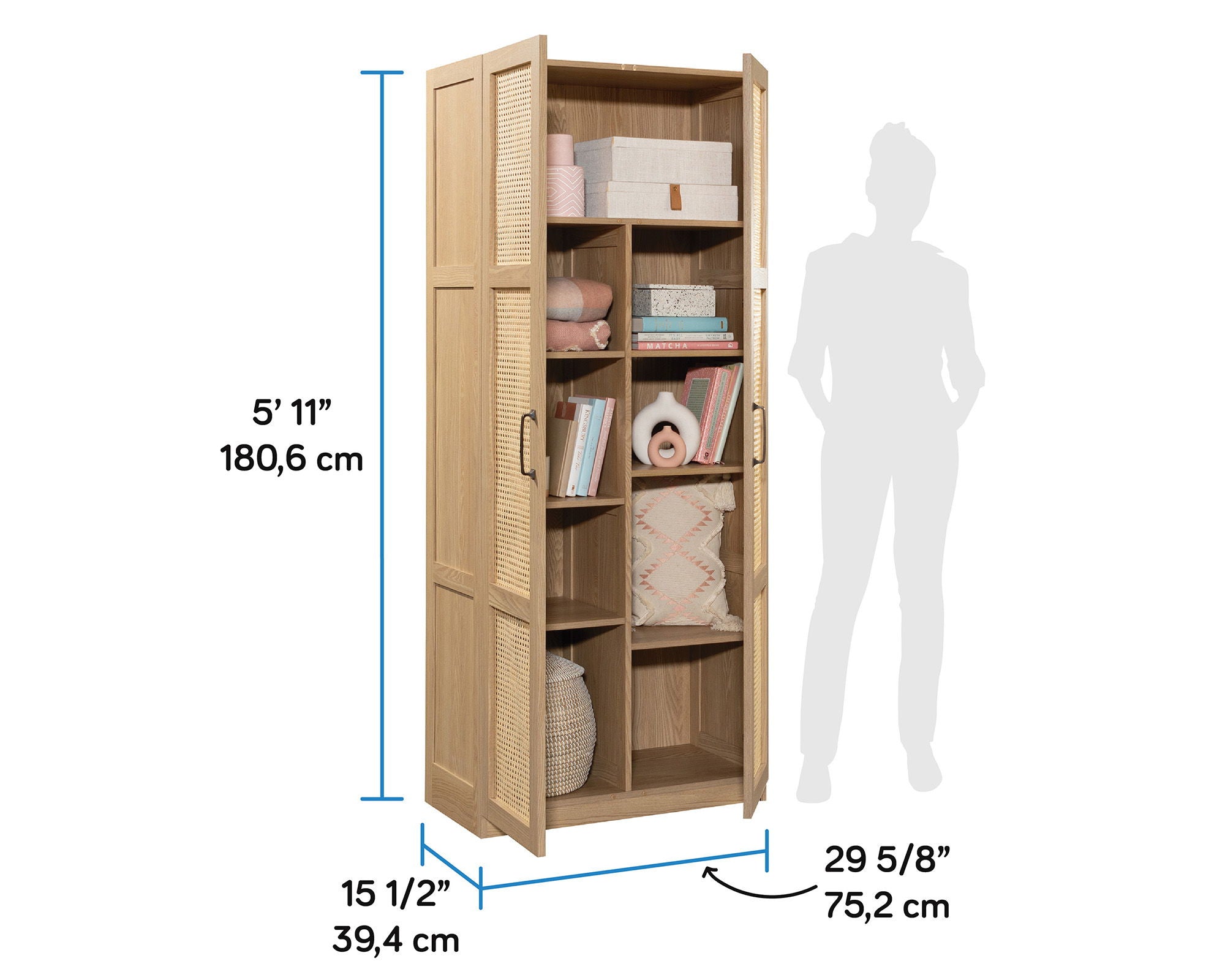 Rattan Door Storage Cabinet in Harmony Ash