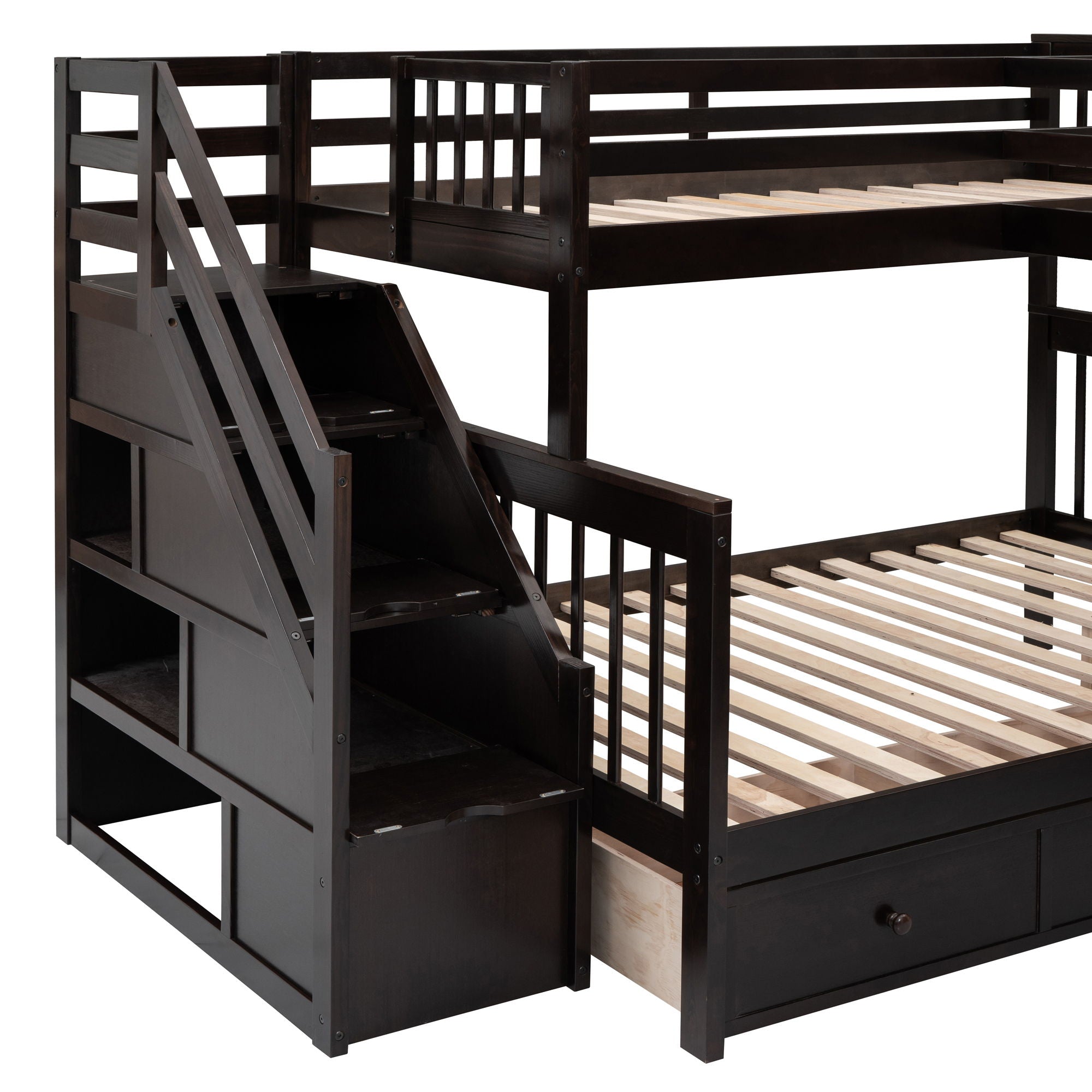 L Shaped Bunk Bed With 3 Drawers, Portable Desk And Wardrobe