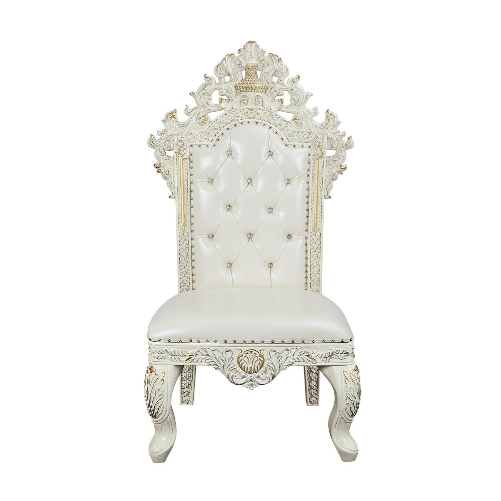 Adara - Side Chair Set of 2) - Pearl White Synthetic Leather & Antique White