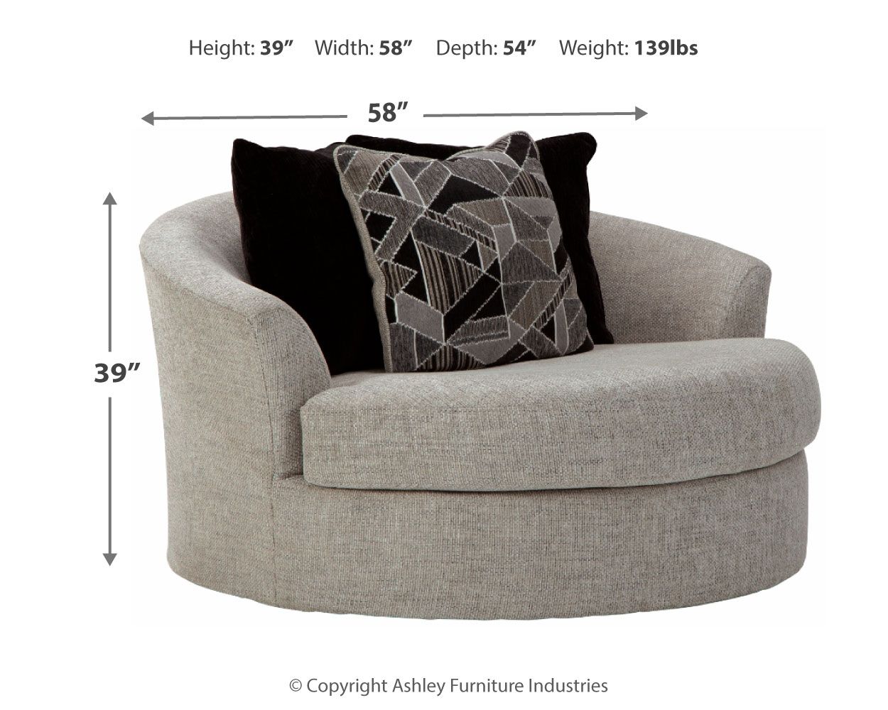Ashley Furniture Megginson - Storm - Oversized Round Swivel Chair | Meri Furniture