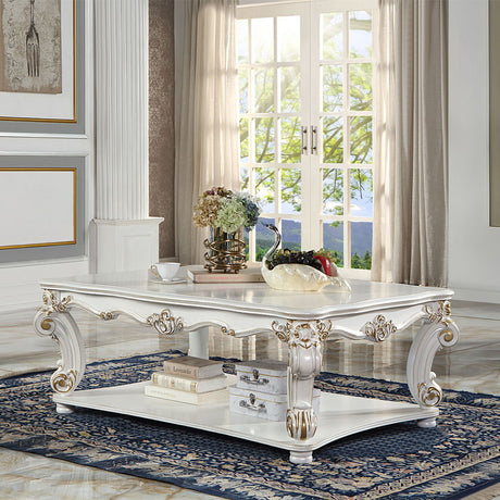 ACME KD, Table with Scrolled Leg and Bottom Shelf Top Apron: Scrolled Decor Trim | Meri Furniture