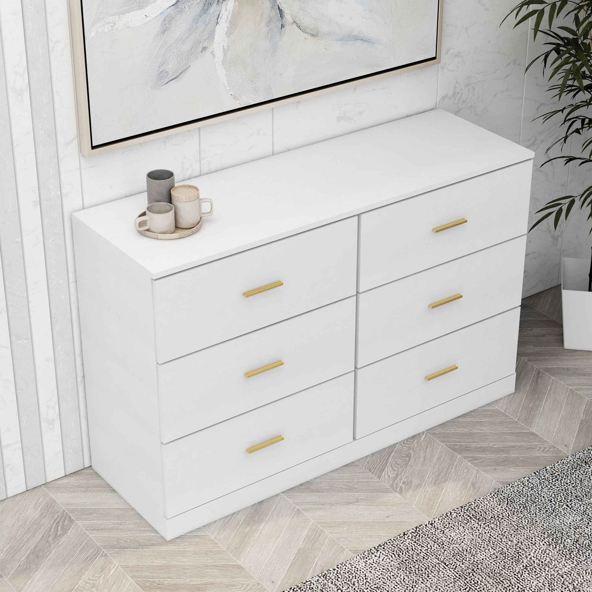 Modern Drawer Dresser For Bedroom, Ample Storage Wide Chest Of Drawers