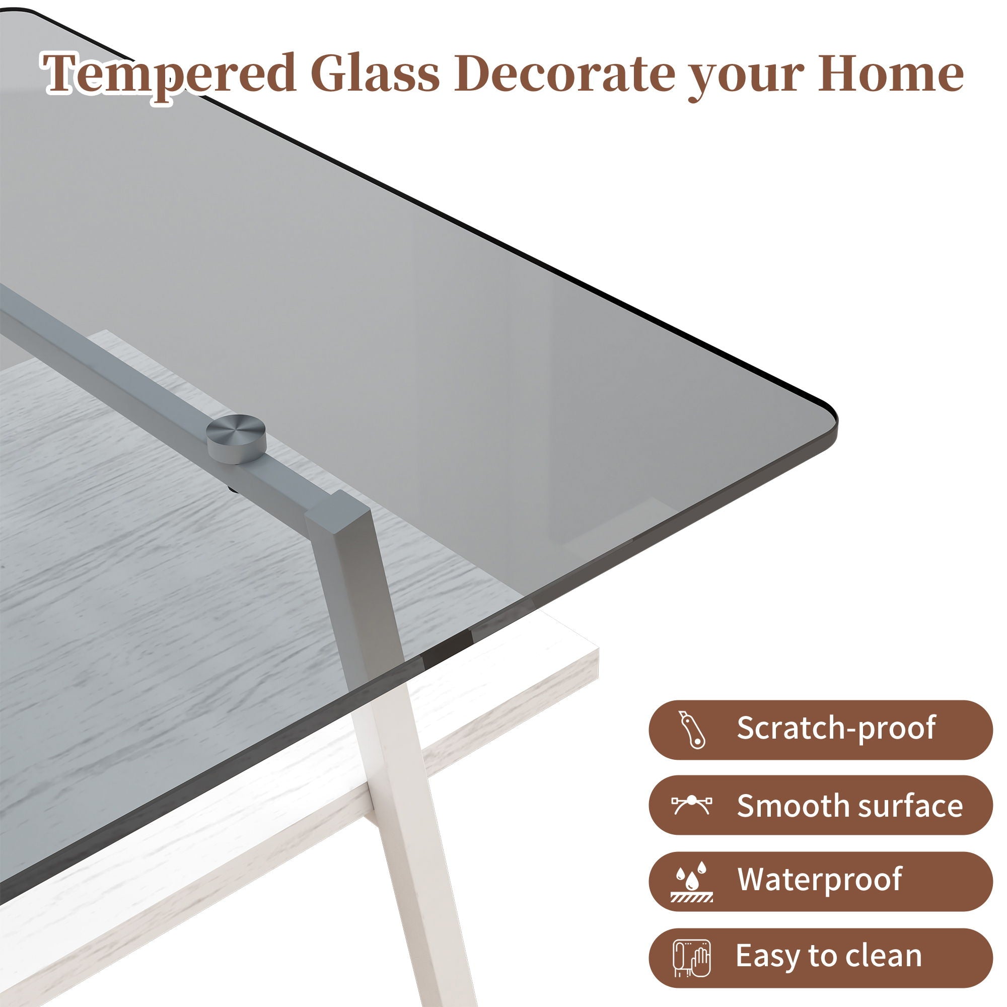 Rectangle Coffee Table, Tempered Glass Tabletop With Metal Legs