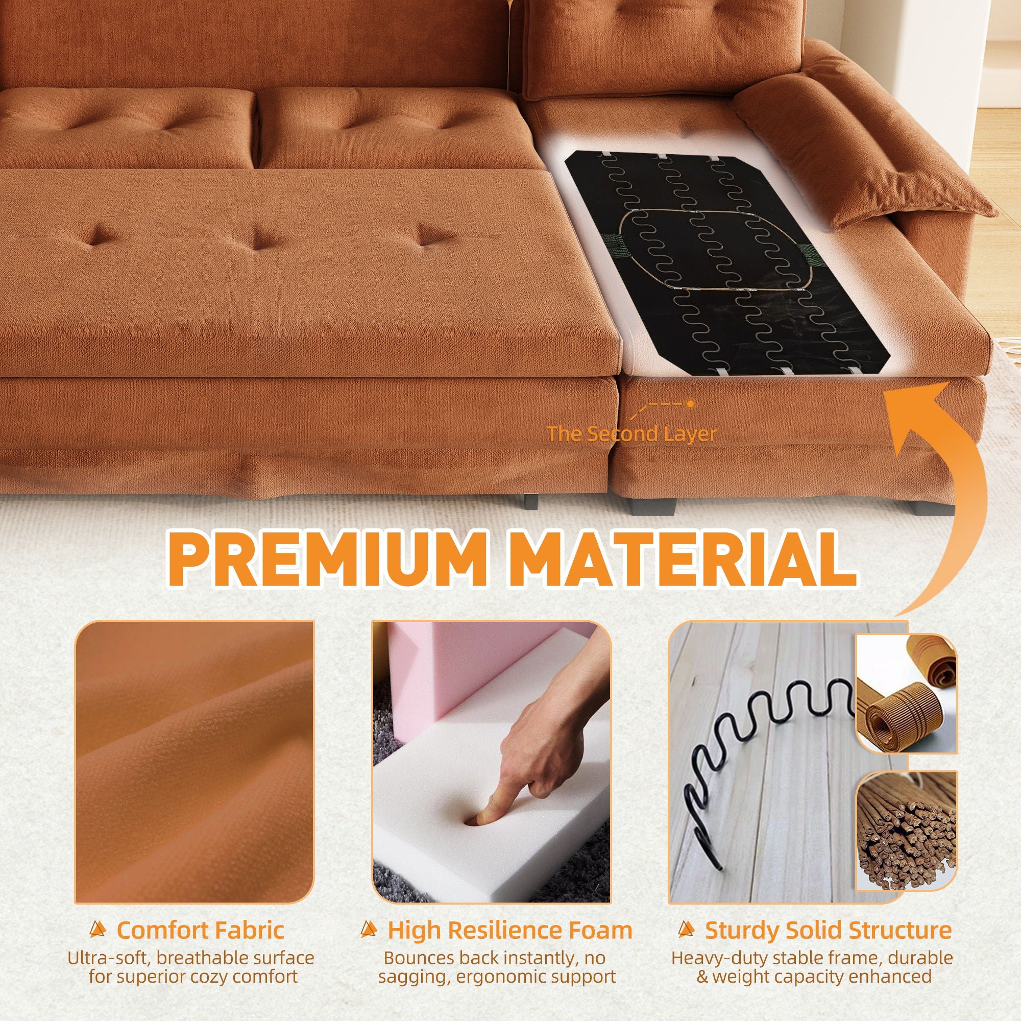 U-Shaped Sleeper Sofa With Pull Out Bed, Removable Armrests & USB Ports For Living Room