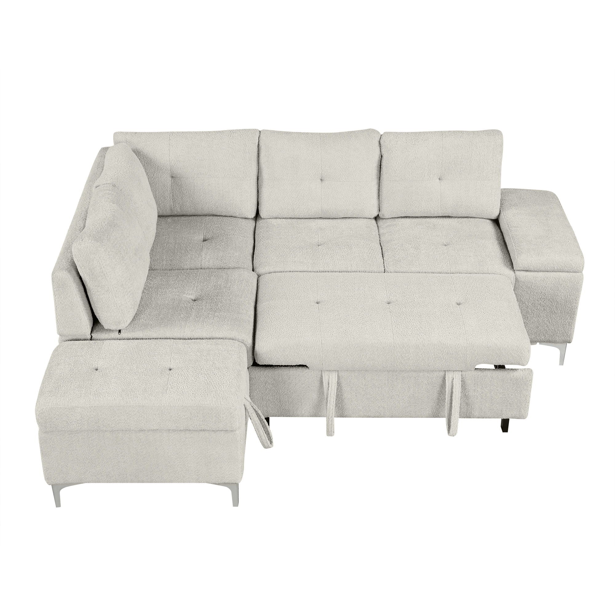 Versatile L Shaped Sofa Bed With Storage, Cup Holders, USB Ports Chenille