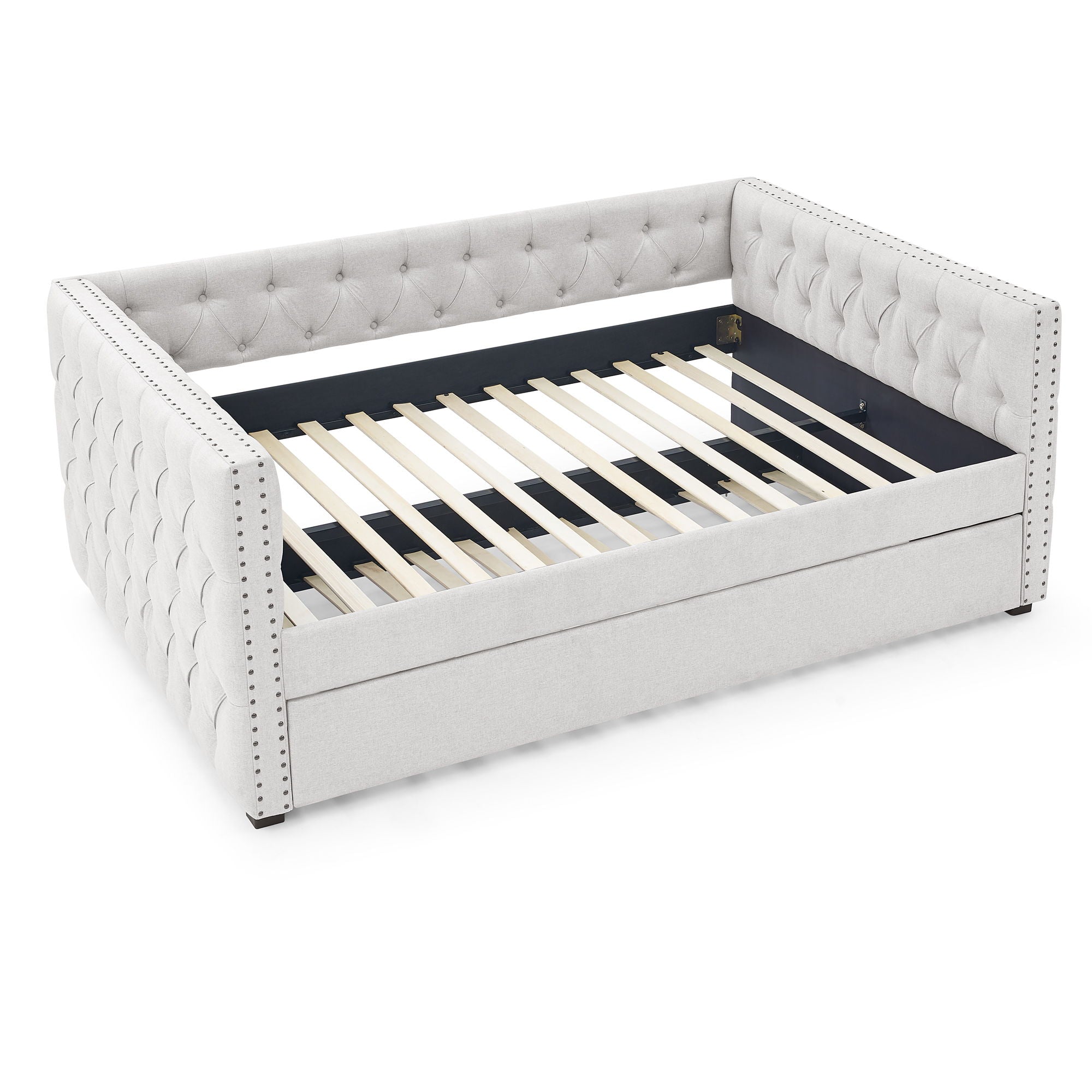 Inspired Upholstered Daybed With Trundle, Button Tufted