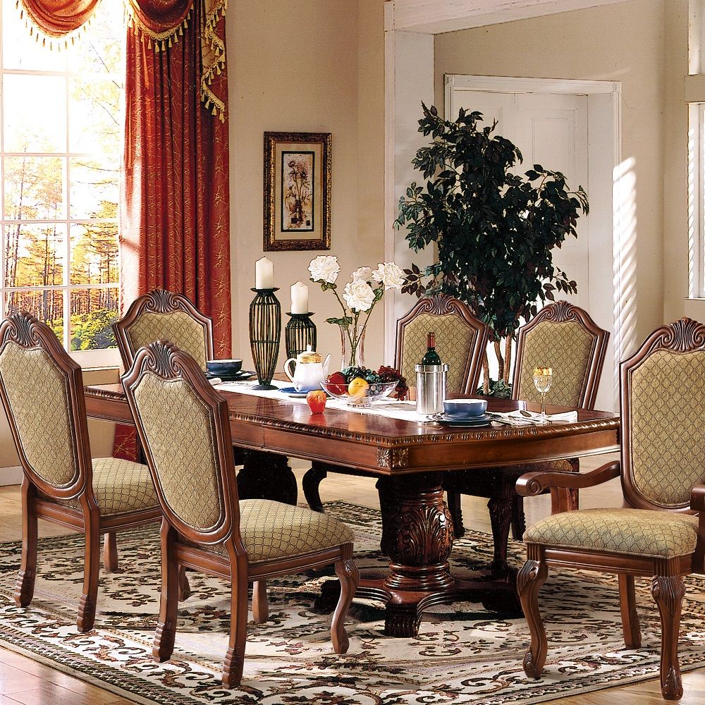 ACME Chateau De Ville - Dining Table With Double Pedestal - Dark Brown - 46" | Meri Furniture