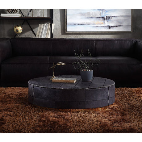 Ranya - Coffee Table - Antique Ebony Top Grain Leather & Gold