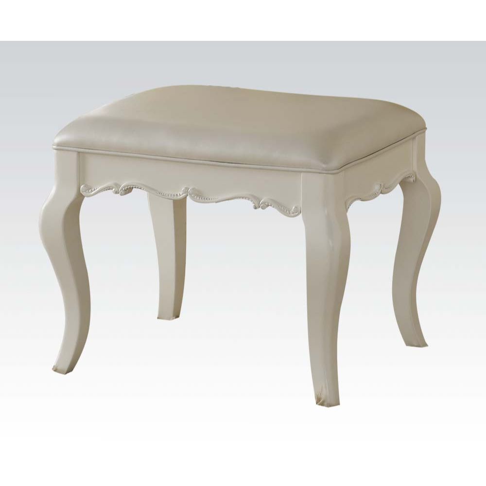 ACME Edalene - Vanity Stool - PU & Pearl White | Meri Furniture