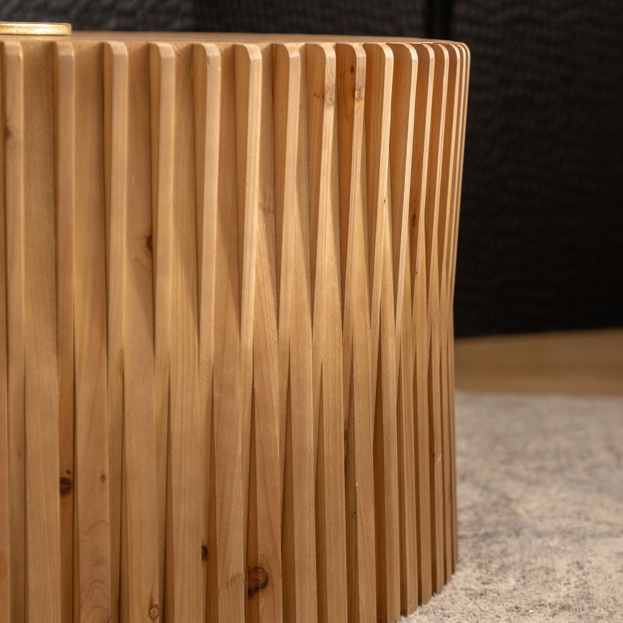 Cylindrical Coffee Table With Vertical Texture Relief