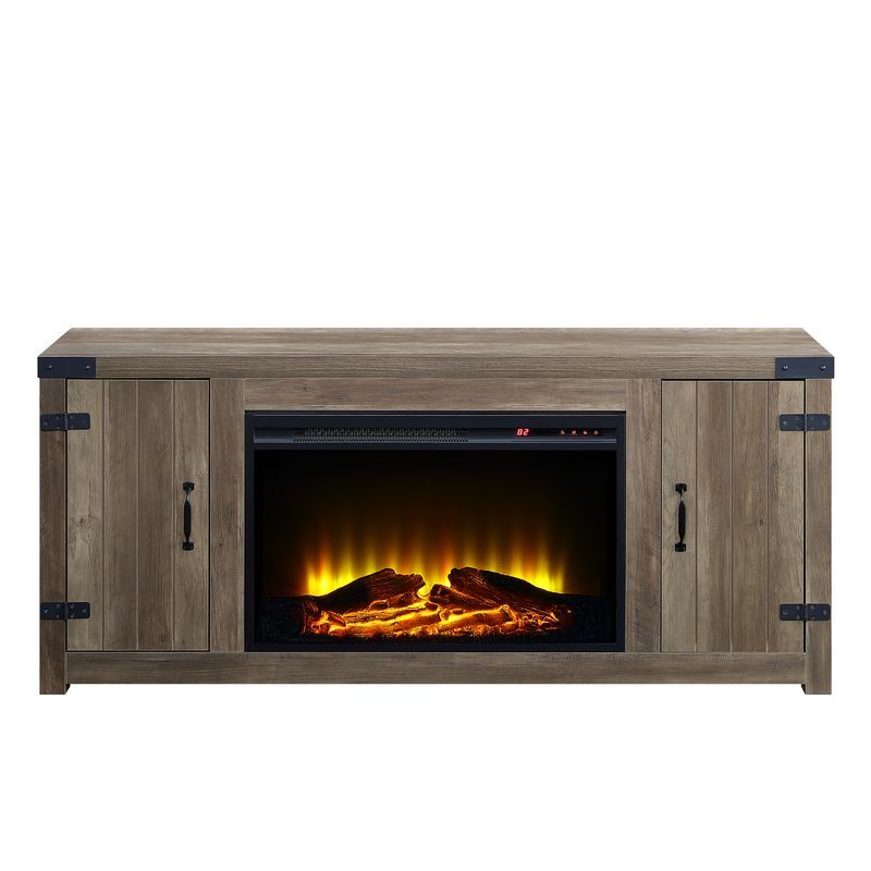 ACME Tobias - Fireplace - Rustic Oak Finish - 25" | Meri Furniture