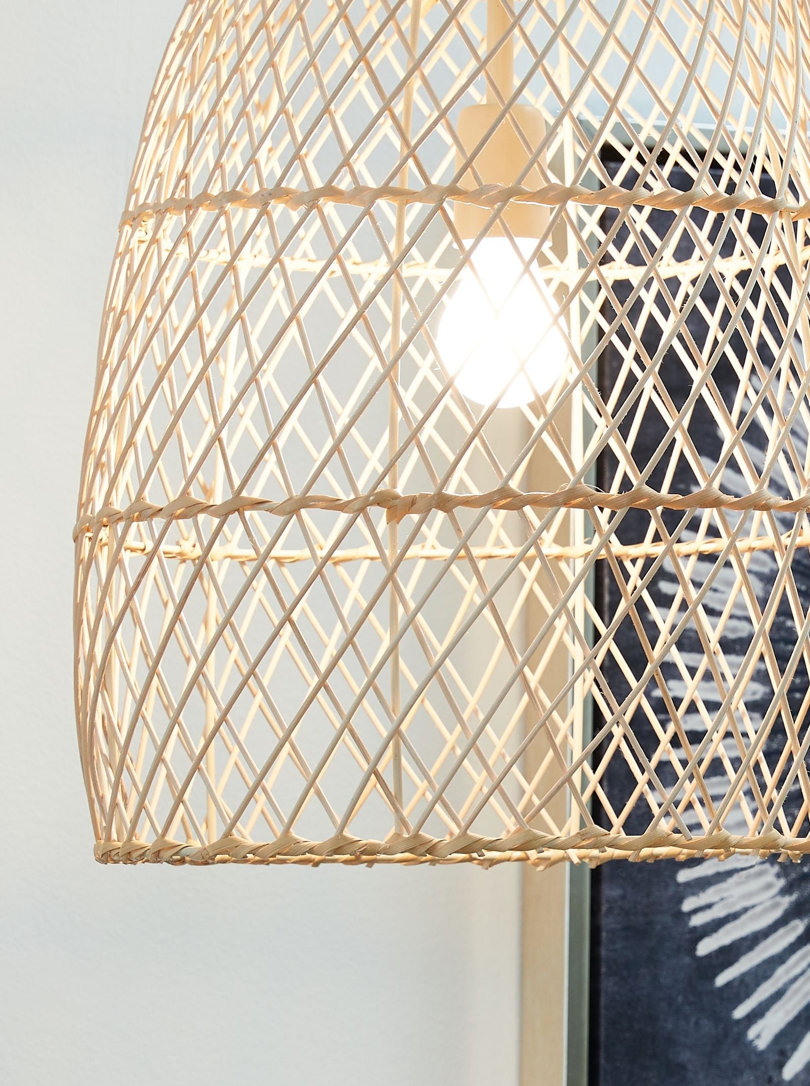 Signature Design by Ashley® Calett - Beige - Rattan Pendant Light | Meri Furniture
