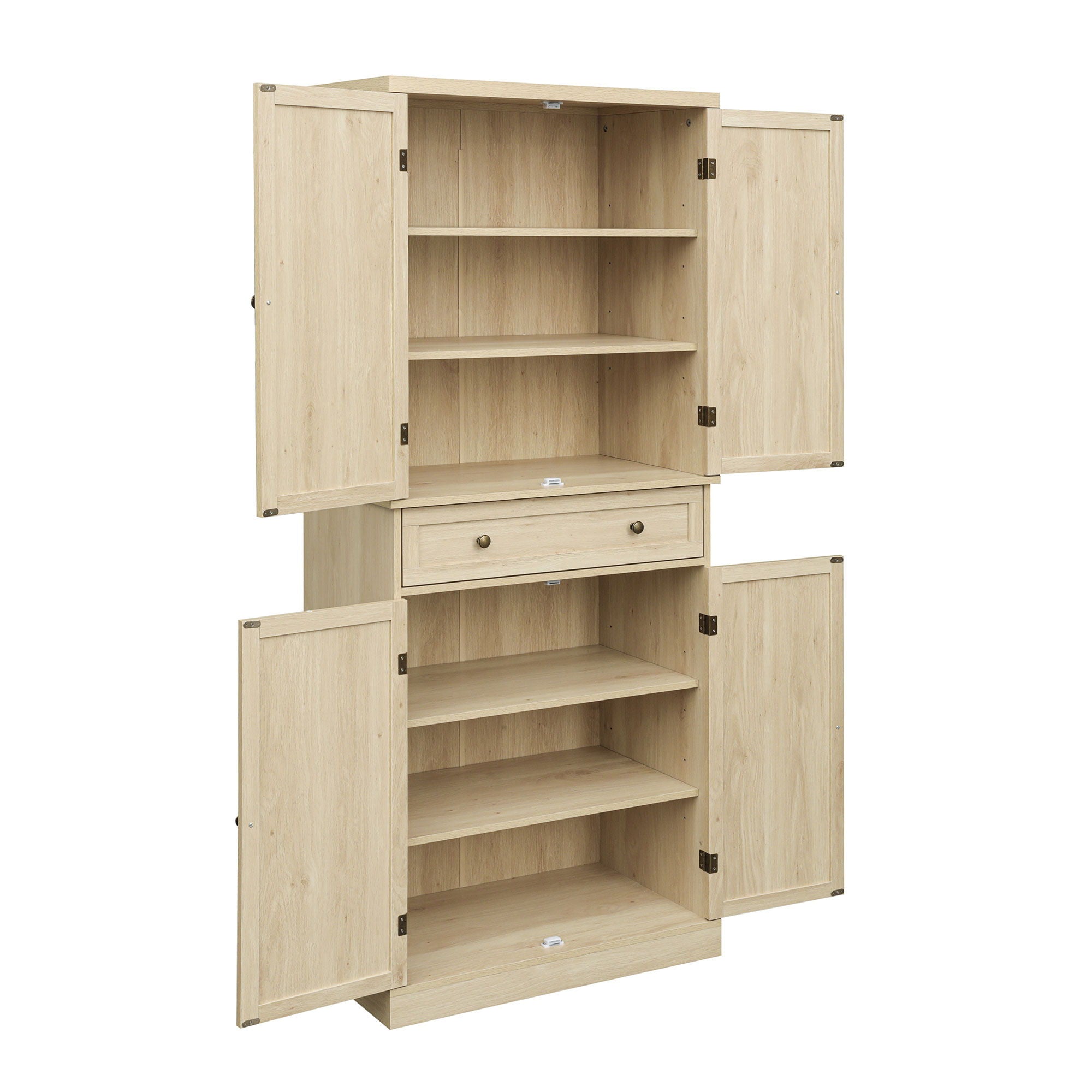 4 Door Storage Cabinet With 1 Drawer And 4 Adjustable Inner Shelves - Natural