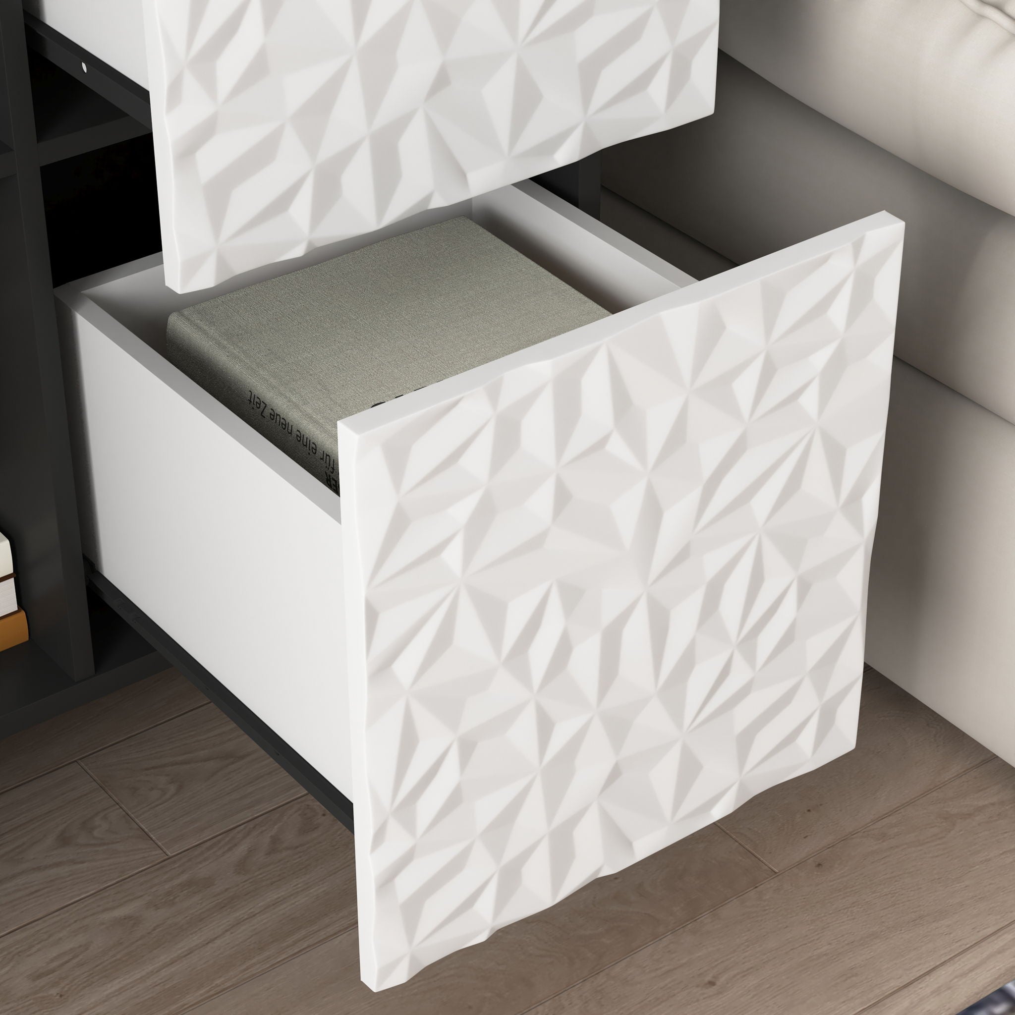 Modern Sideboard Buffet Cabinet With Red Doors And Unique Panel Styling