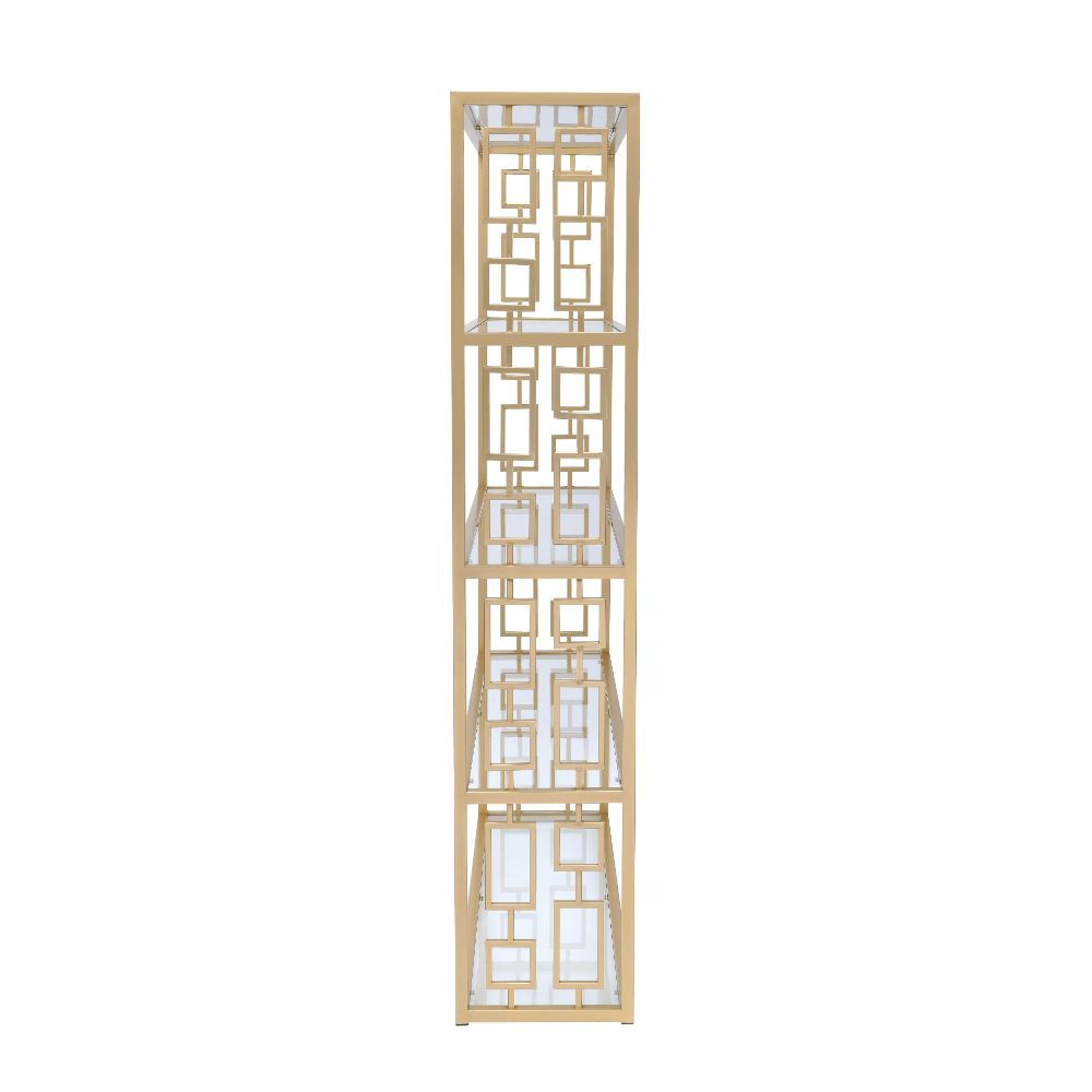 ACME Blanrio - Bookshelf - Gold & Clear Glass | Meri Furniture