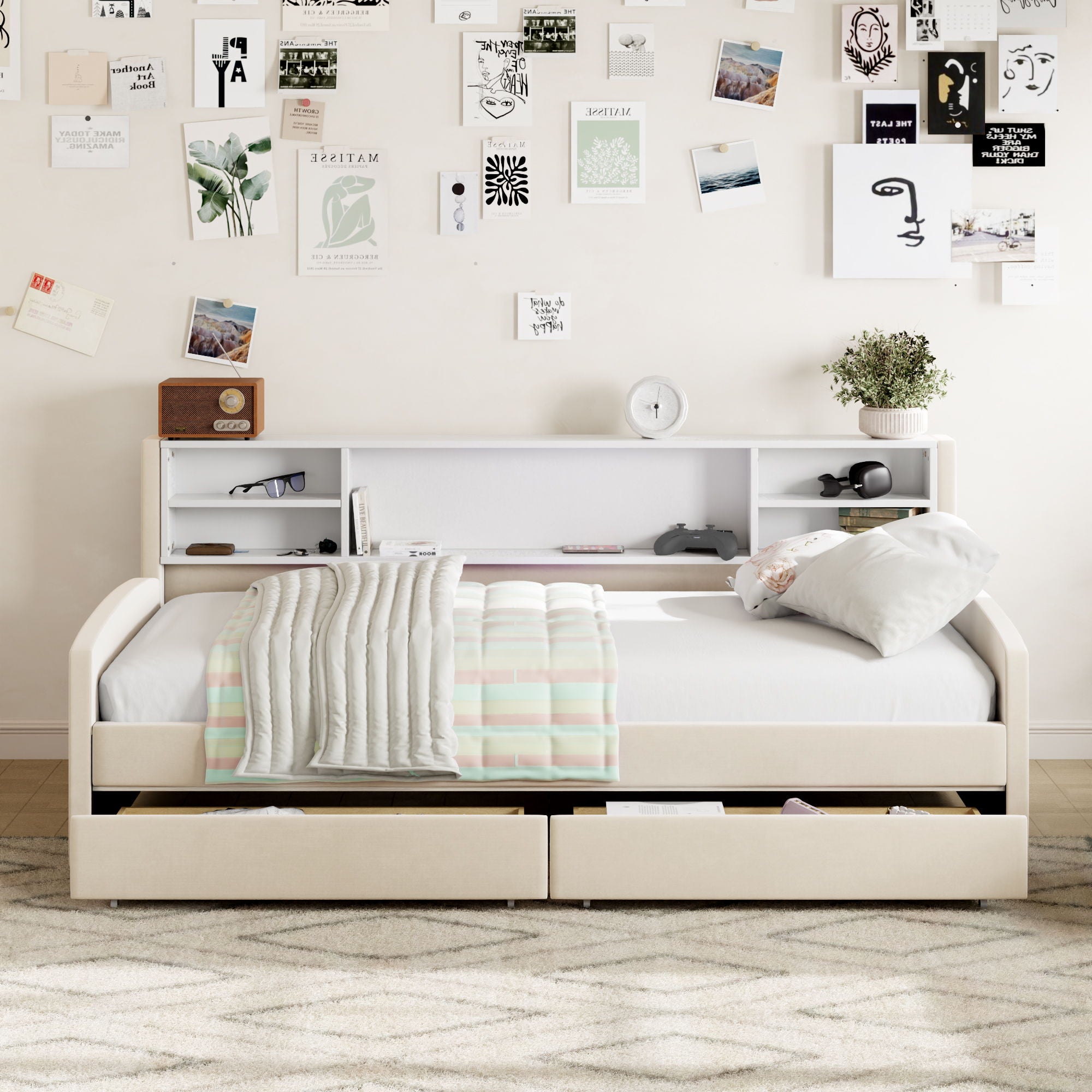 Luxurious Upholstered Platform Bed With Storage Drawers