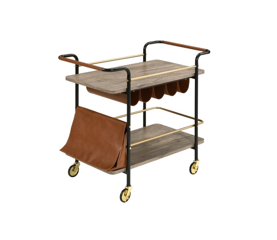 ACME Naude - Serving Cart - Natural, Gold & Black Finish | Meri Furniture
