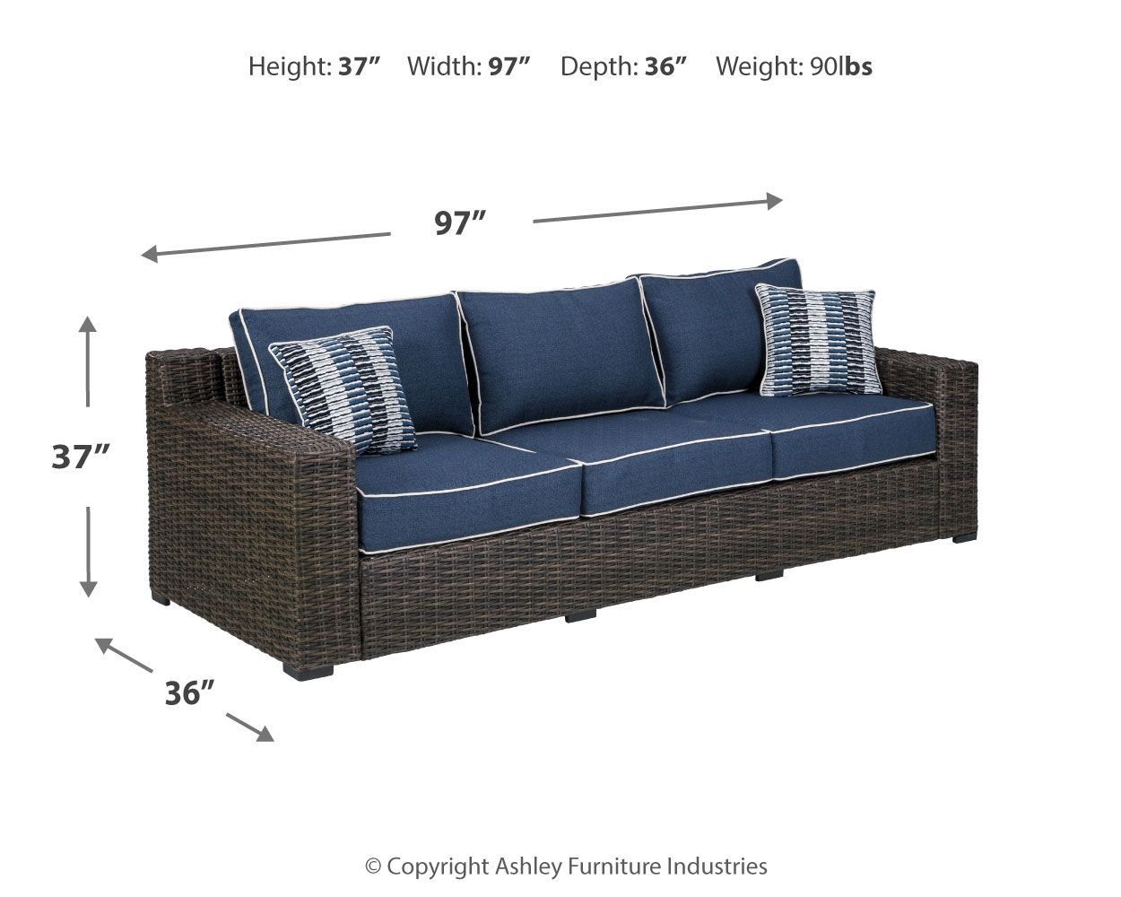 Ashley Furniture Grasson - Brown / Blue - Sofa With Cushion | Meri Furniture