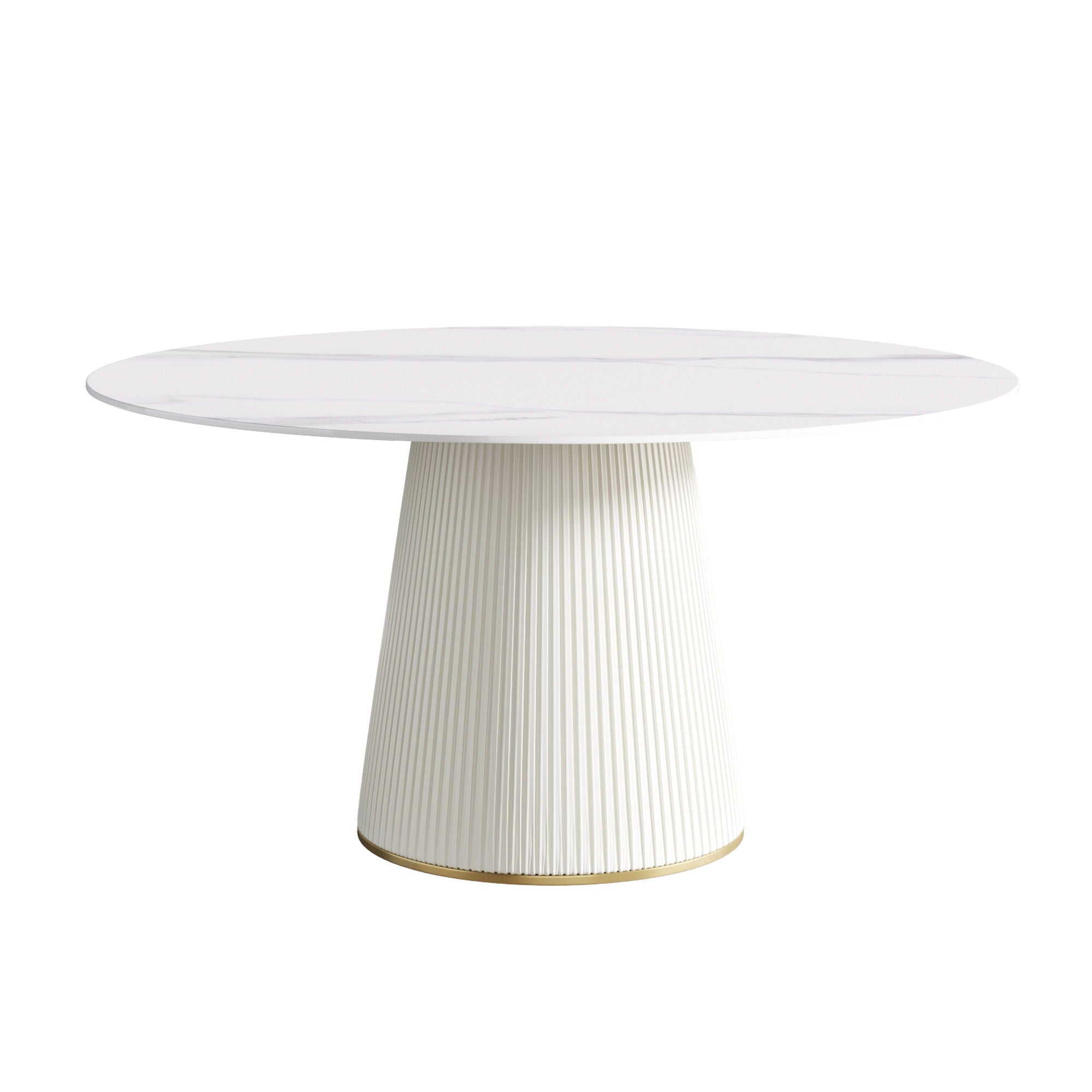 Modern Artificial Stone Round Plywood Base Dining Table, Can Accommodate 8 People, (Not Including Chairs) - White / Beige