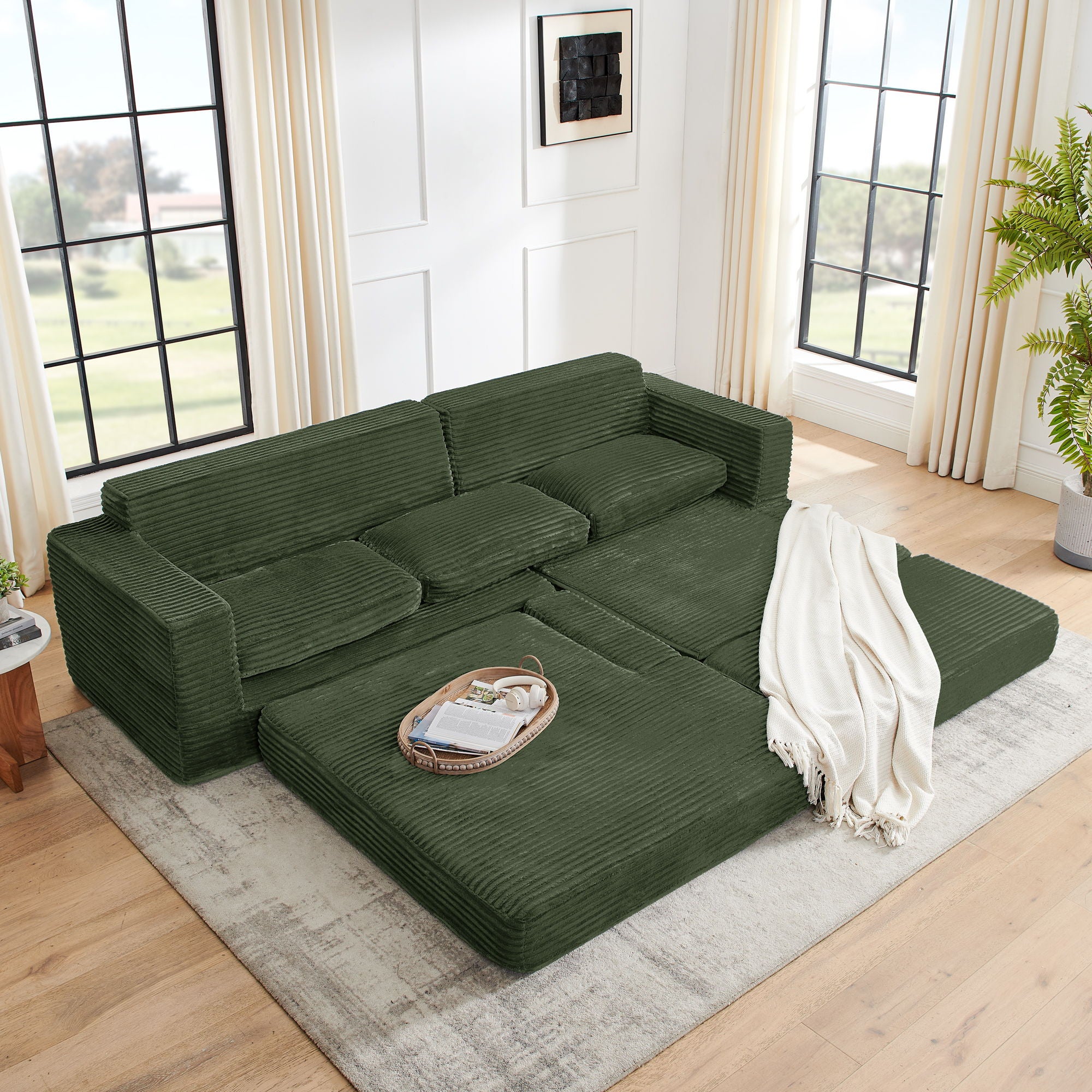 Modern Minimalist L Shape Modular Sectional Sofa, Corduroy Couch