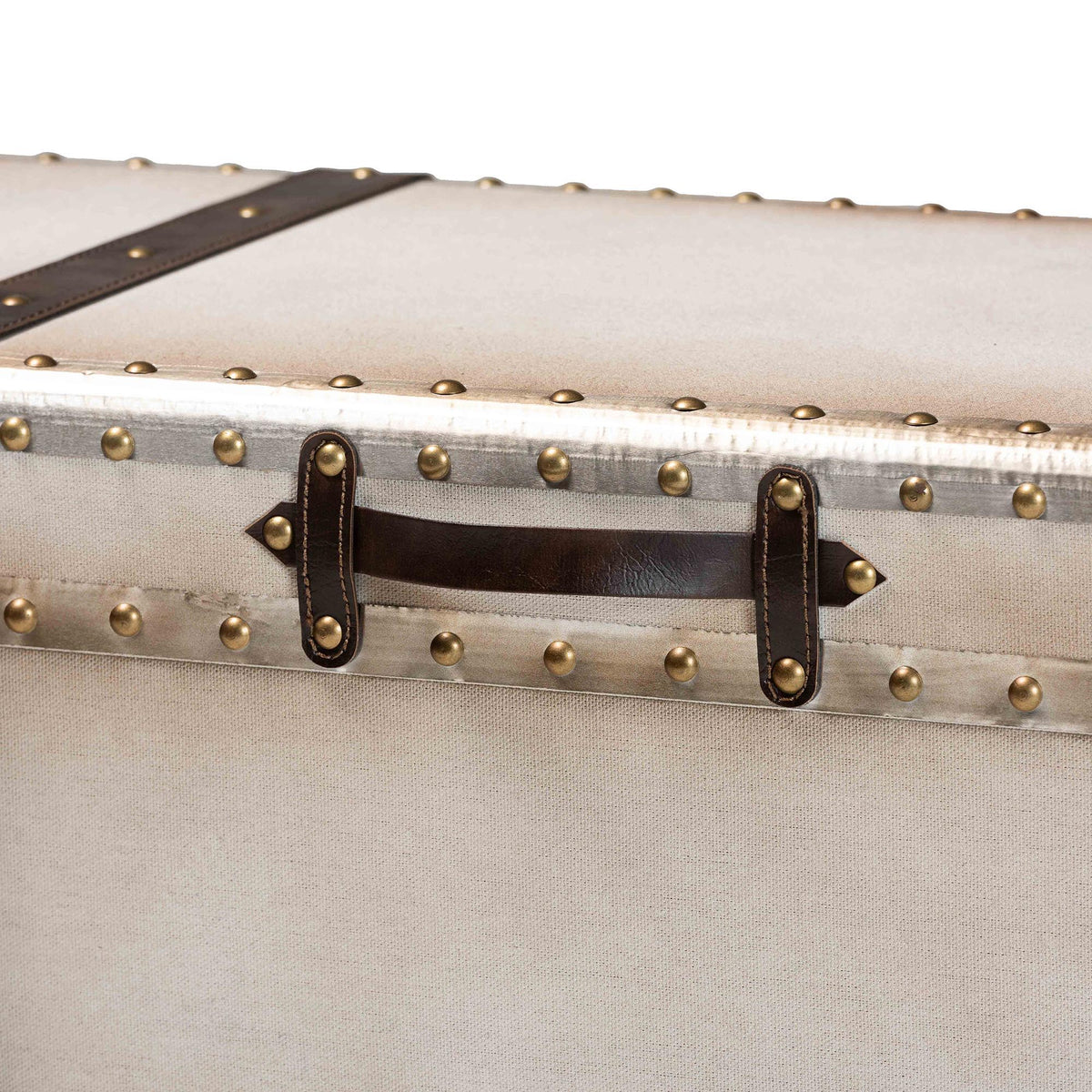 Nevio Vintage Weathered White Canvas Storage Trunk