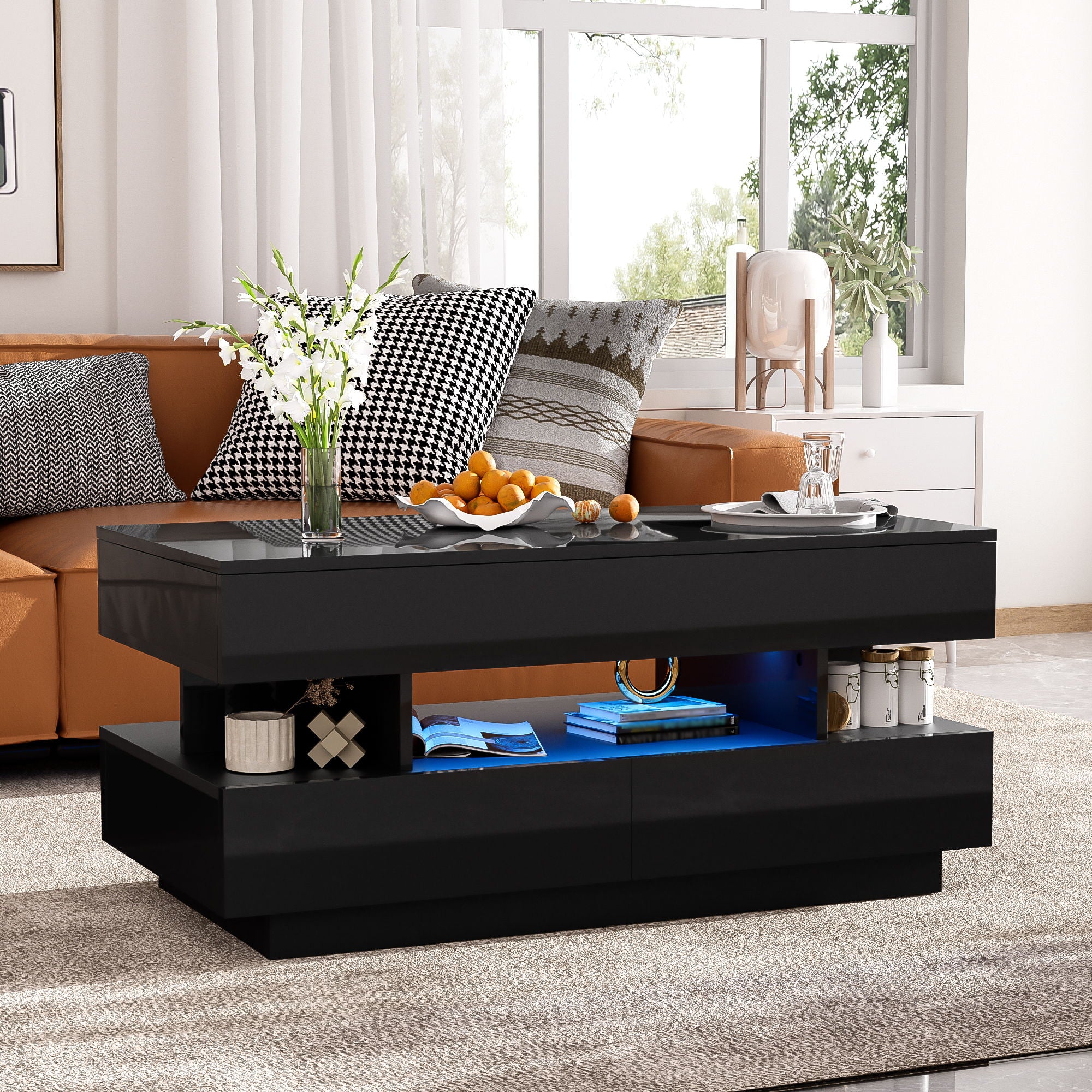 Multi Functional Lift Top Coffee Table With 2 Drawers