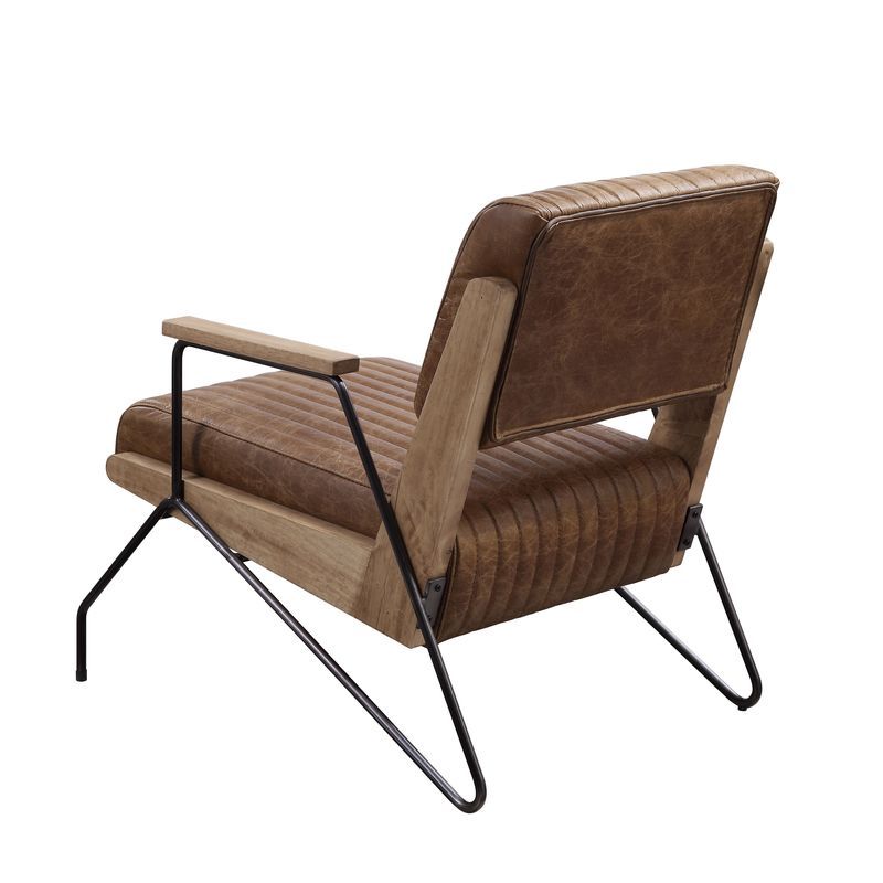 ACME Eacnlz - Accent Chair - Cocoa Top Grain Leather & Matt Iron Finish | Meri Furniture
