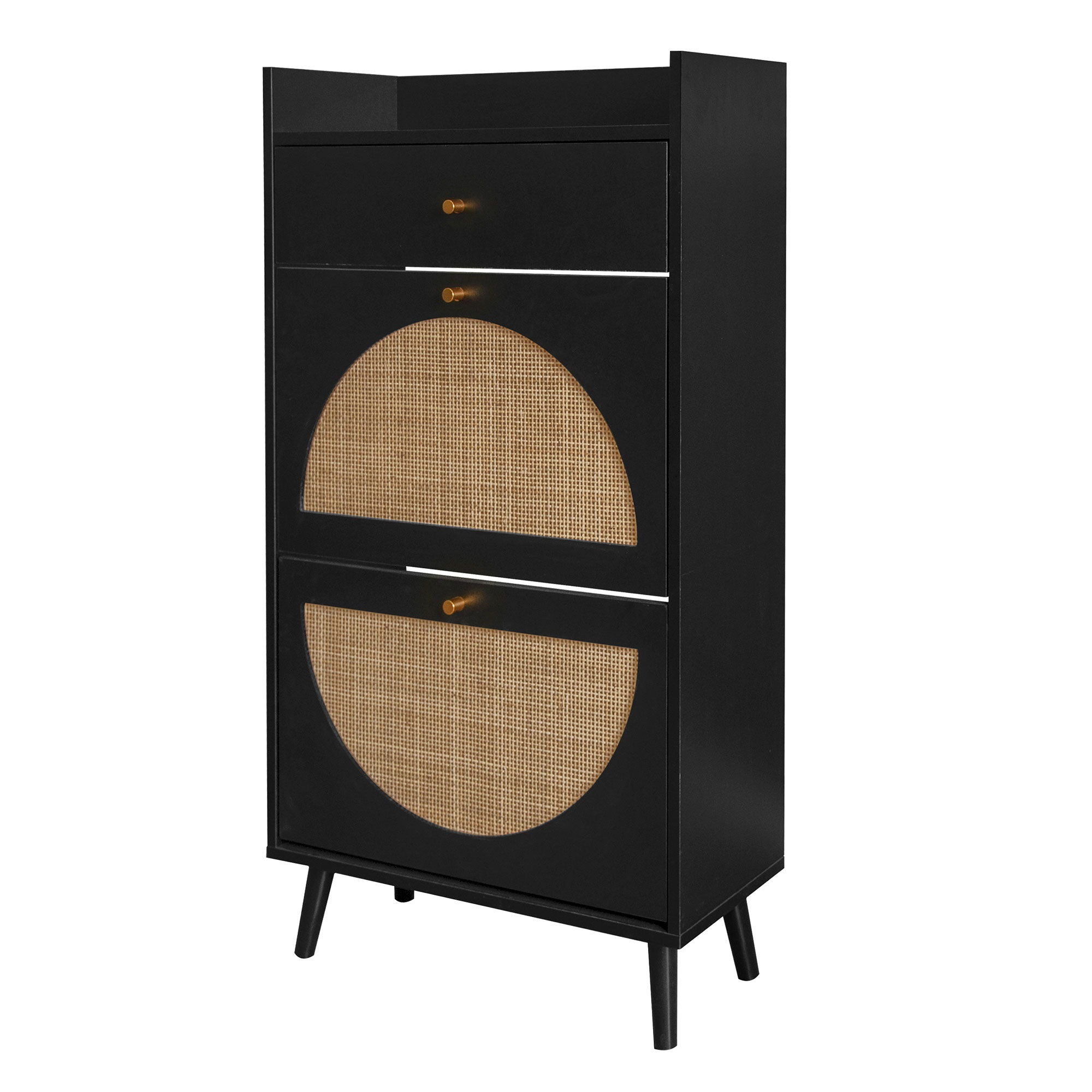 Allen - Rattan 2 Door 1 Drawer Cabinet Shoe Rack For Entrance