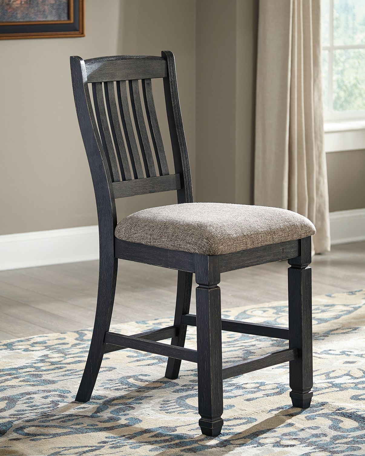 Ashley Furniture Tyler - Black / Grayish Brown - Upholstered Barstool (Set of 2) | Meri Furniture