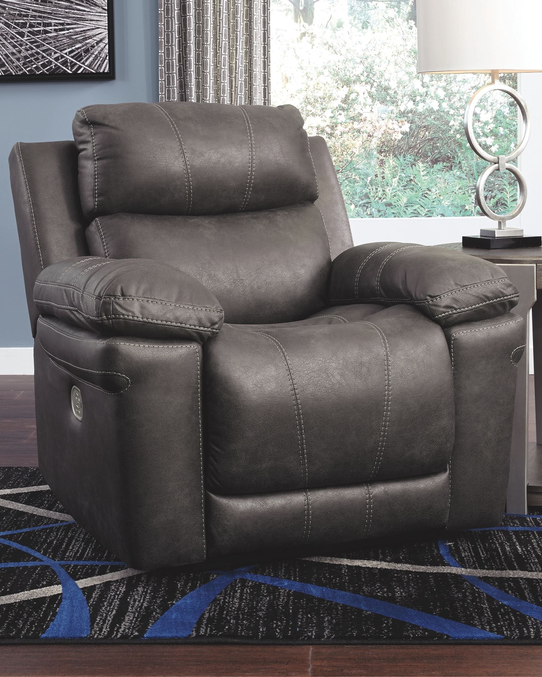 Ashley Furniture Erlangen - Dark Gray - Pwr Recliner/Adj Headrest | Meri Furniture