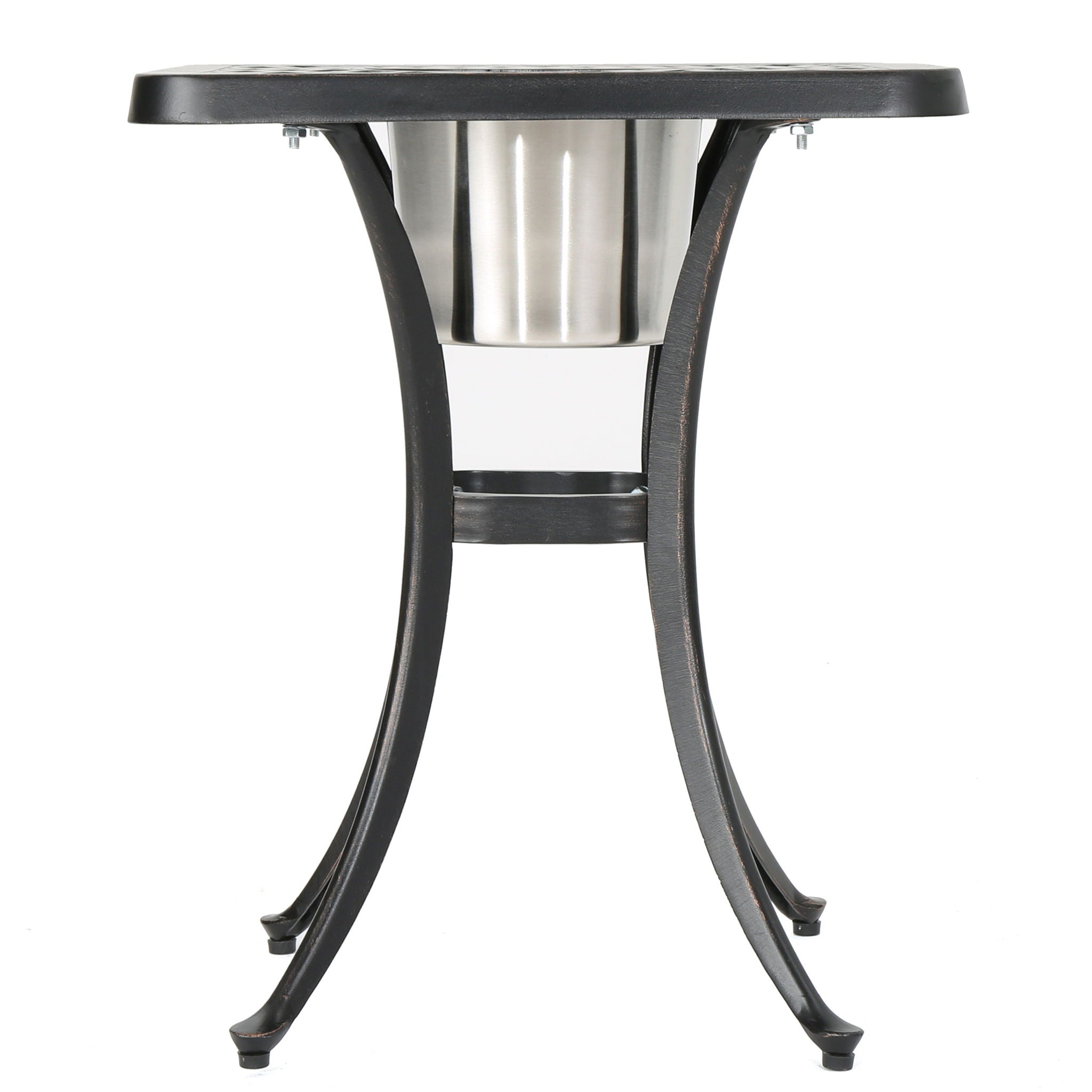 Outdoor Cast Aluminum Bistro Table With Ice Bucket - Black Copper