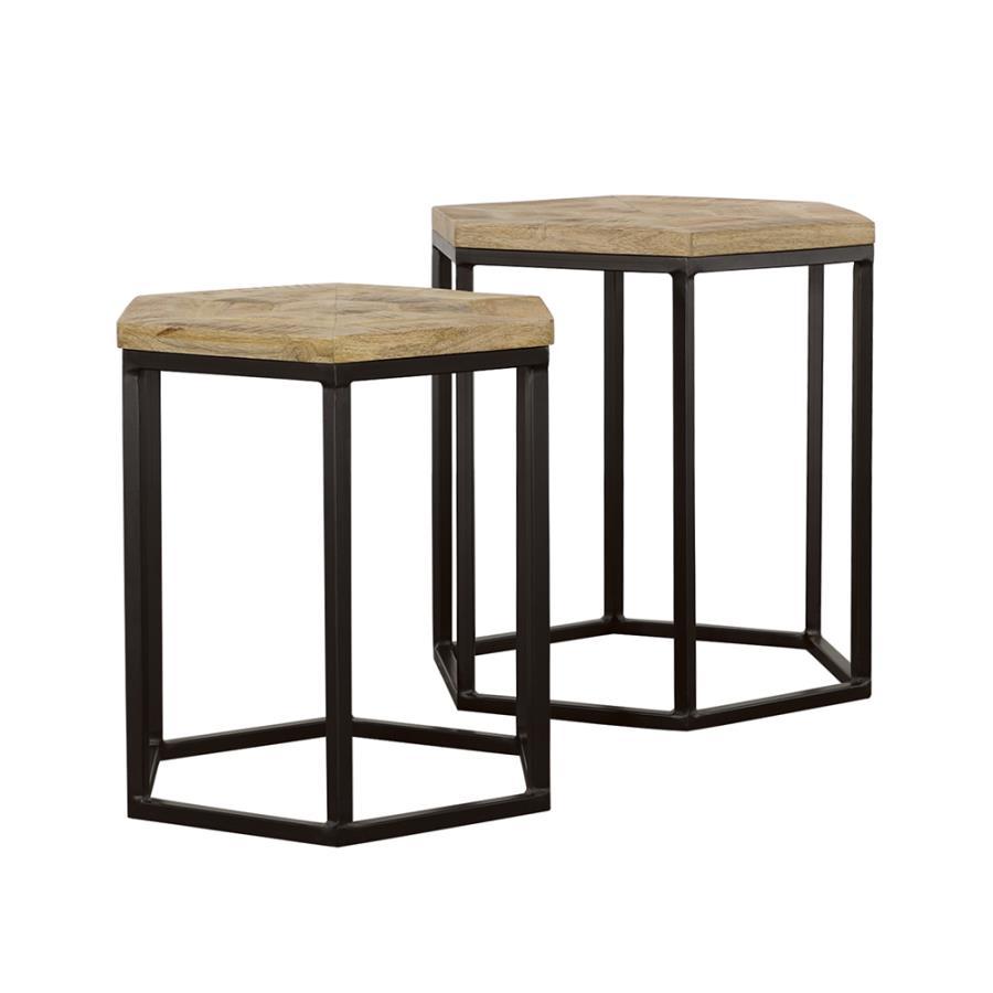 Coaster Fine Furniture Adger - 2 Piece Hexagonal Nesting Tables - Natural And Black | Meri Furniture