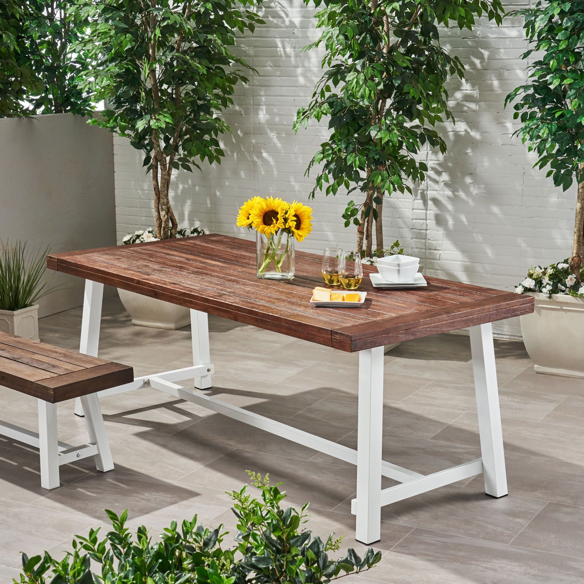 Equilibrium - Outdoor Dining Table With Wooden Frame And Slat Top