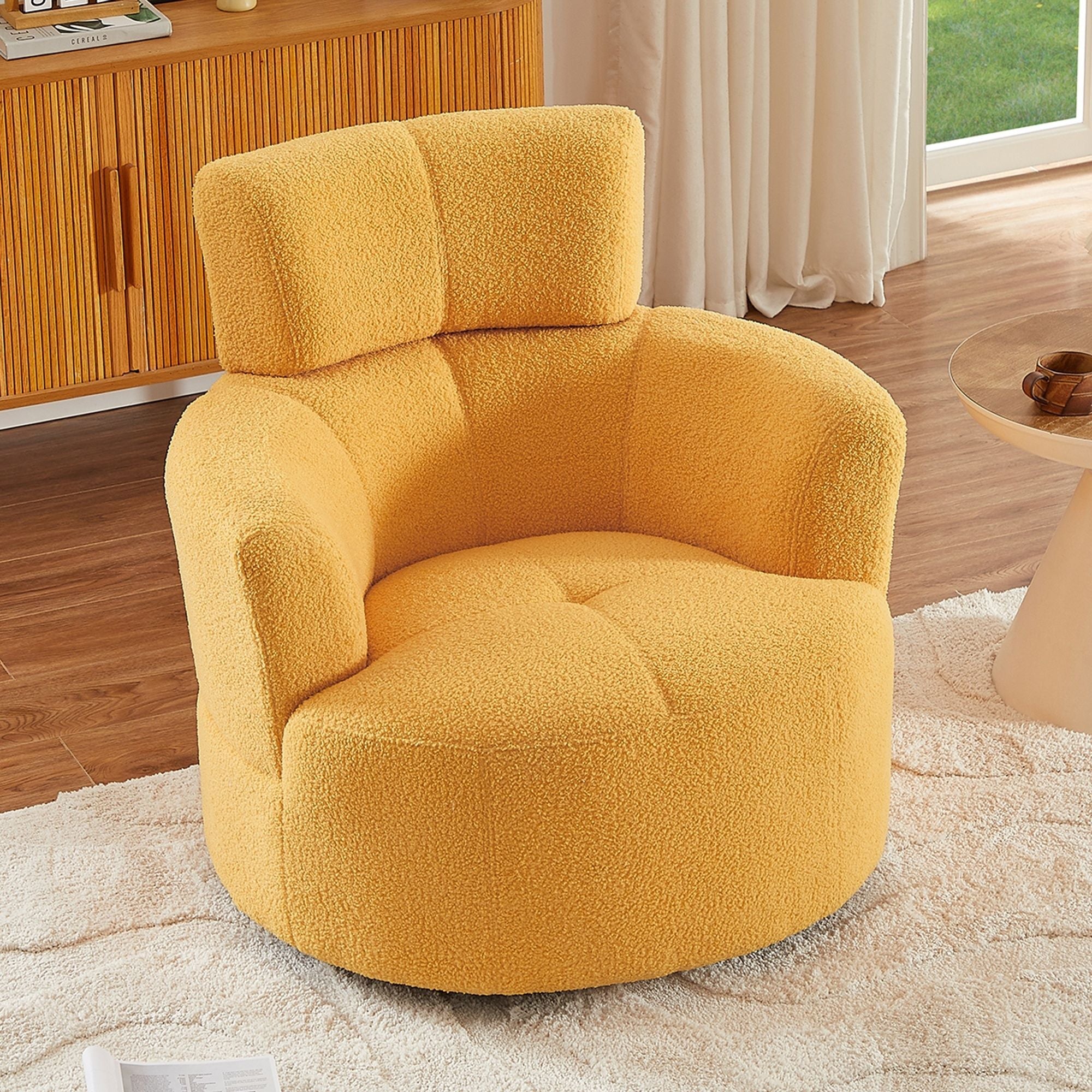360° Swivel Chair Upholstered Accent Barrel Chair With Adjustable Headrest