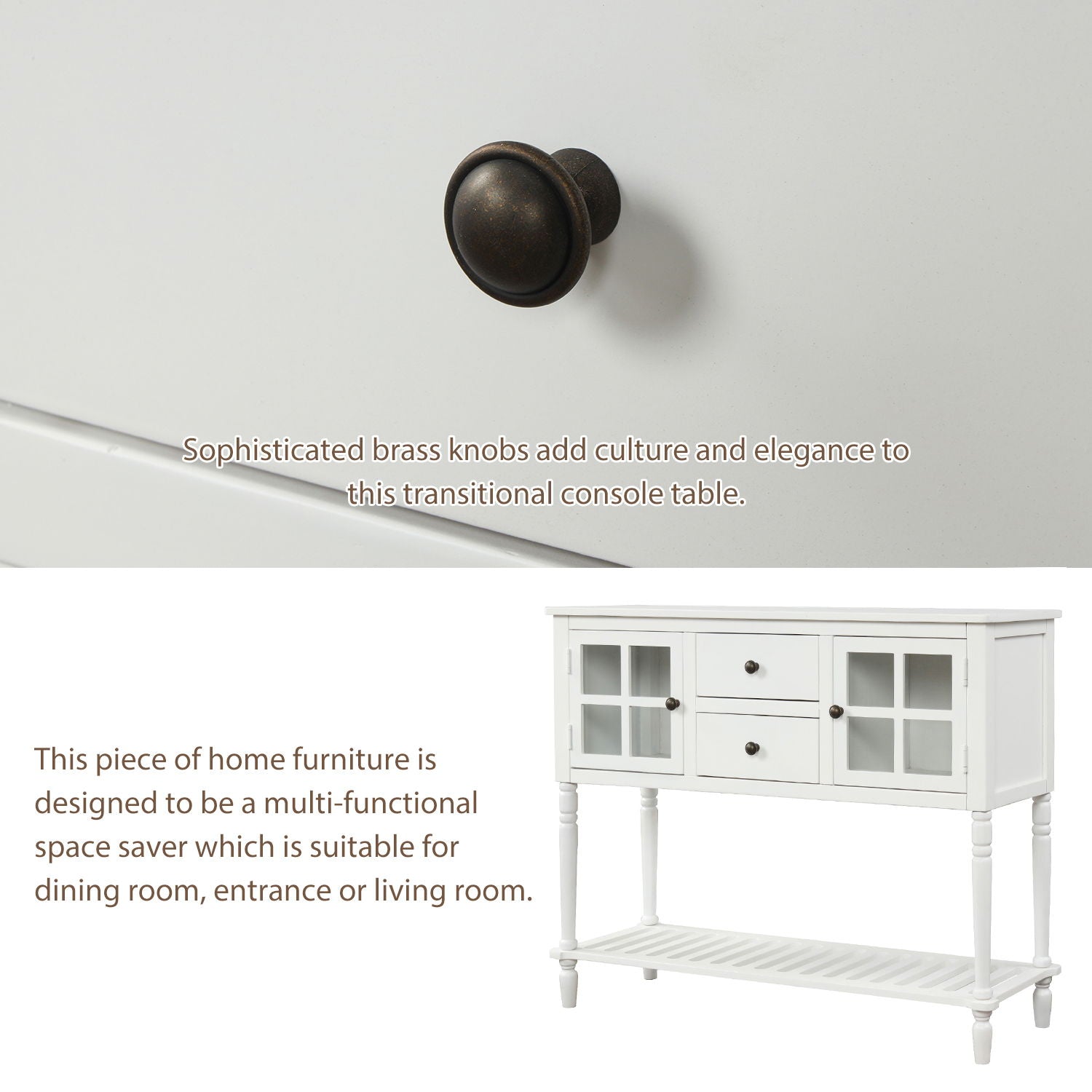 Hearth & Haven Stella Buffet Storage Cabinet With Bottom Shelf, White