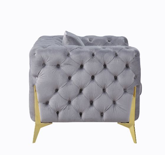 ACME Jelanea - Chair - Gray Velvet & Gold Finish - 30" | Meri Furniture